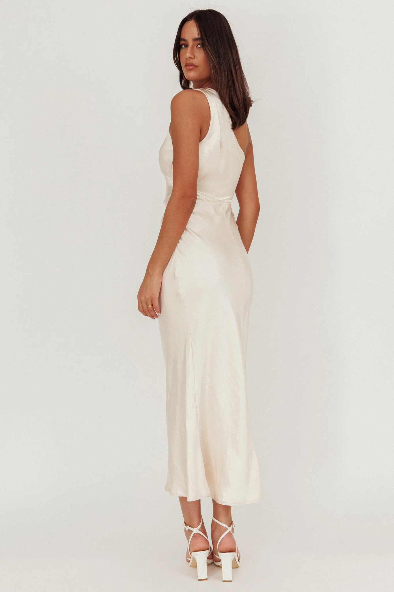 Always Golden One-Shoulder Midi Dress Champagne - Sonourner