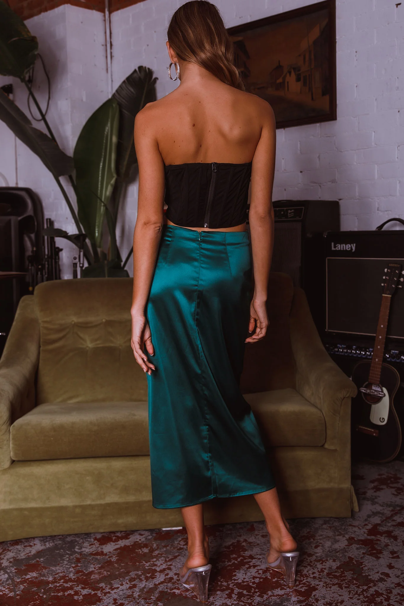 On The Money Gathered Midi Skirt Green - Sonourner