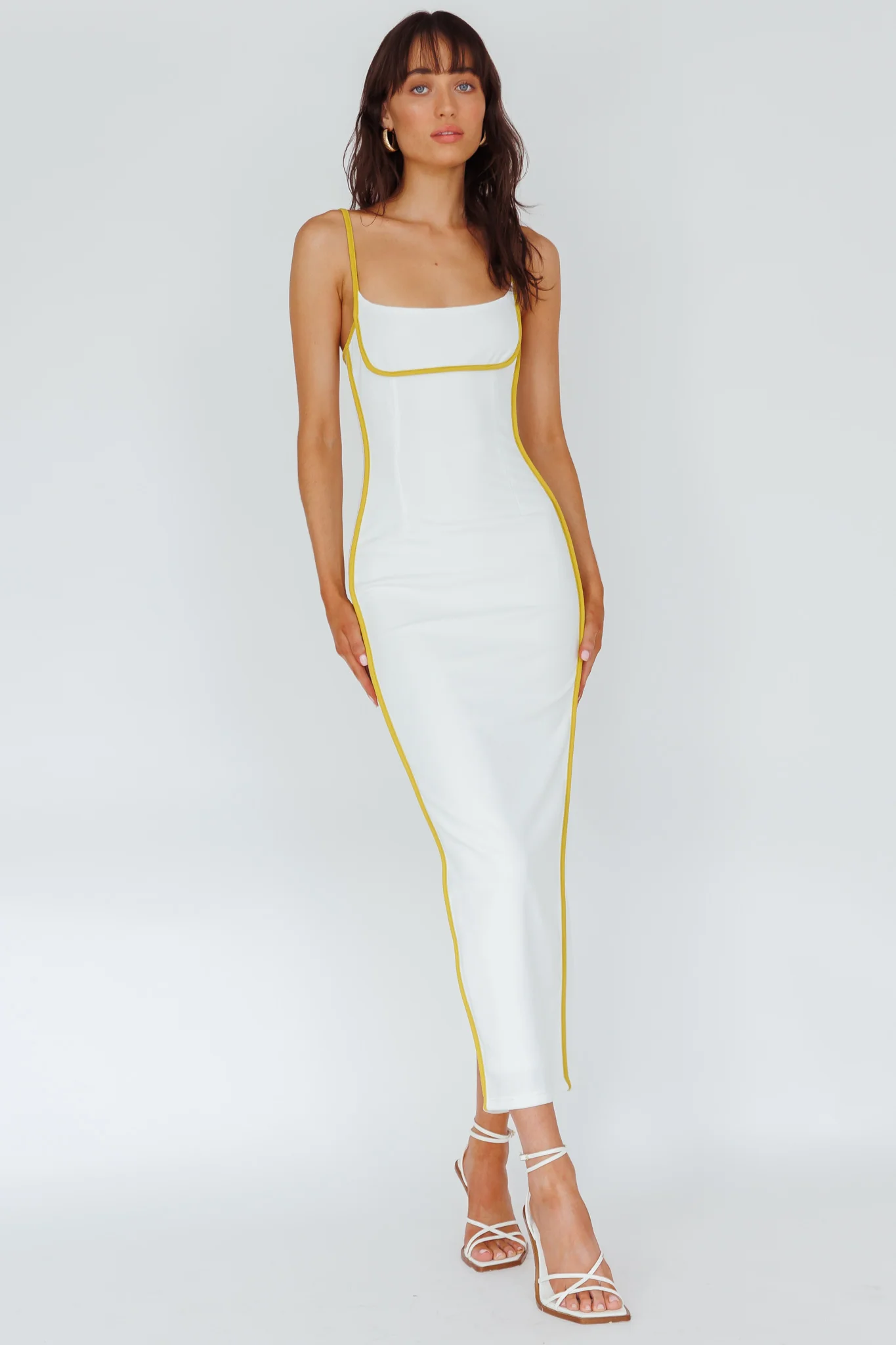 Sunny Coast Piping Trim Maxi Dress White/Yellow - Sonourner