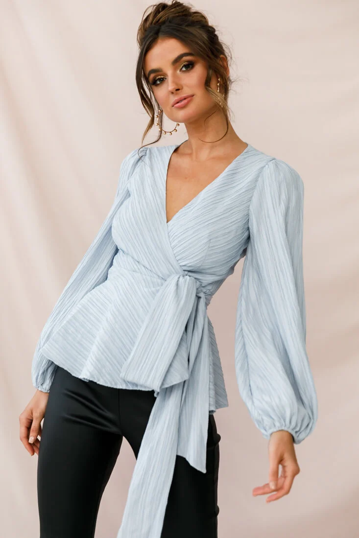 Macy Fit and Flare Wrap Top Blue - Sonourner