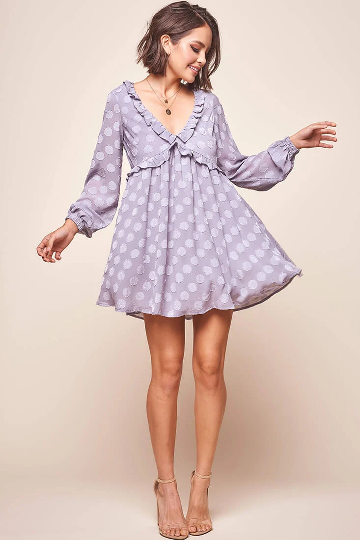 Cutie Pie Long Sleeve Babydoll Dress Grey - Sonourner