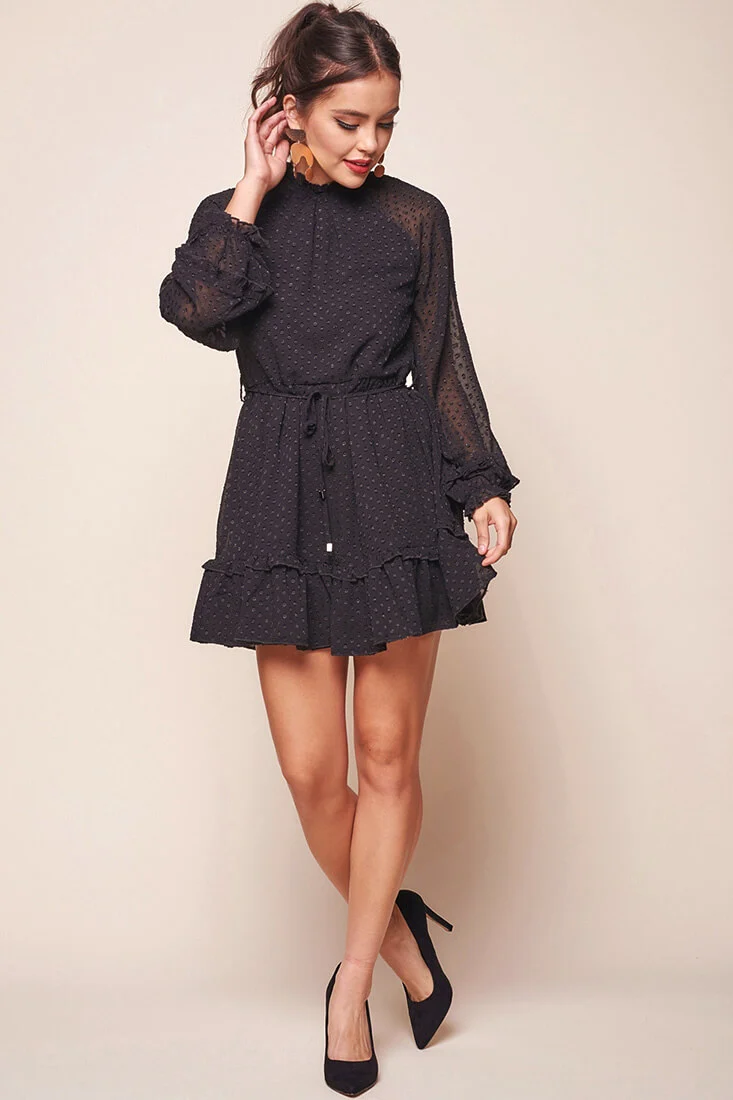 Tracee Open Black Ruffled Hemline Dress Black - Sonourner