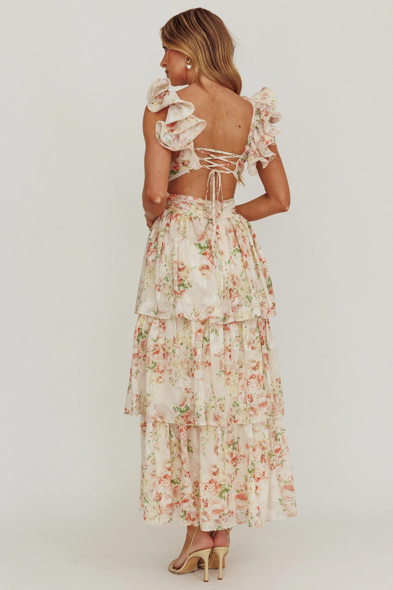 Roselle Backless Ruffle Maxi Dress Floral Multi - Sonourner