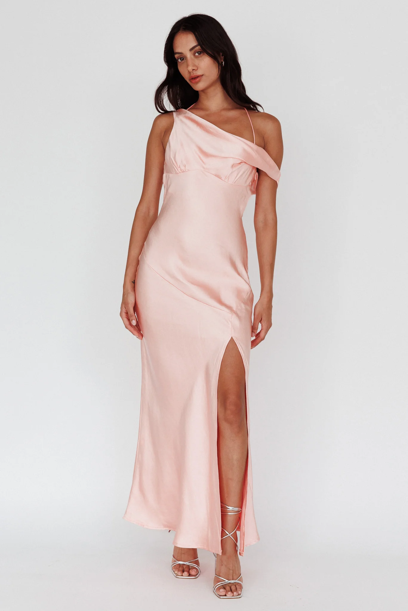 Etienne Off-Shoulder Halter Midi Dress Shimmer Pink - Sonourner
