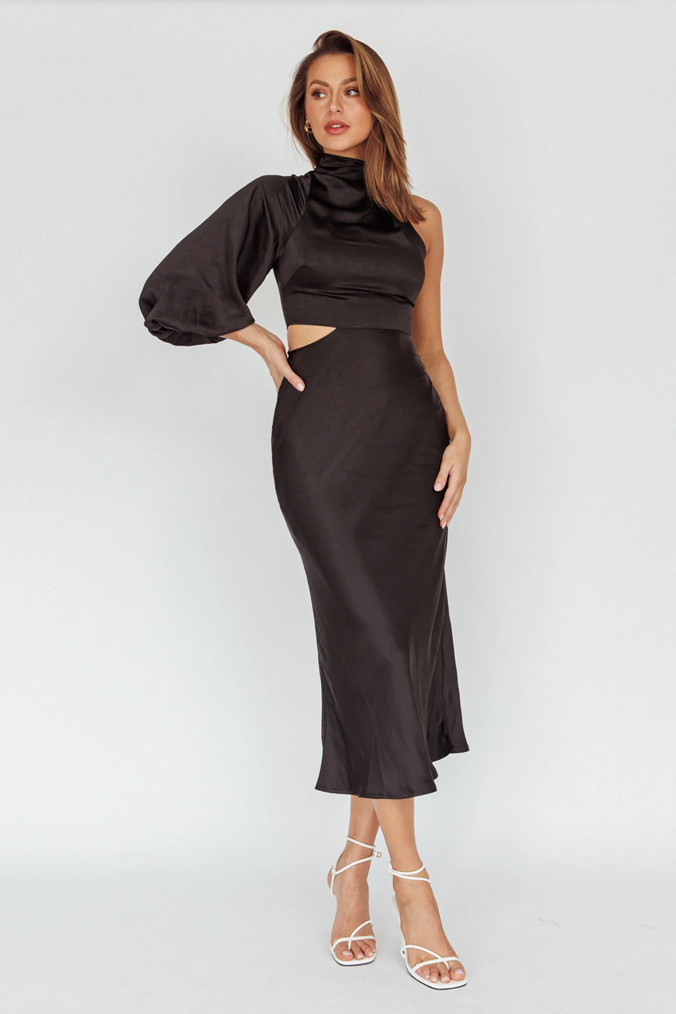 Thessaly One Sleeve Midi Dress Black - Sonourner