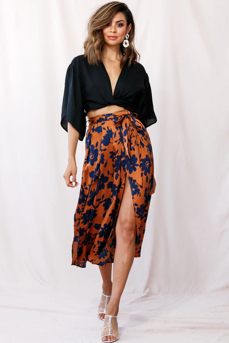 Danika Front Split Midi Culotte Pants Copper/Navy - Sonourner