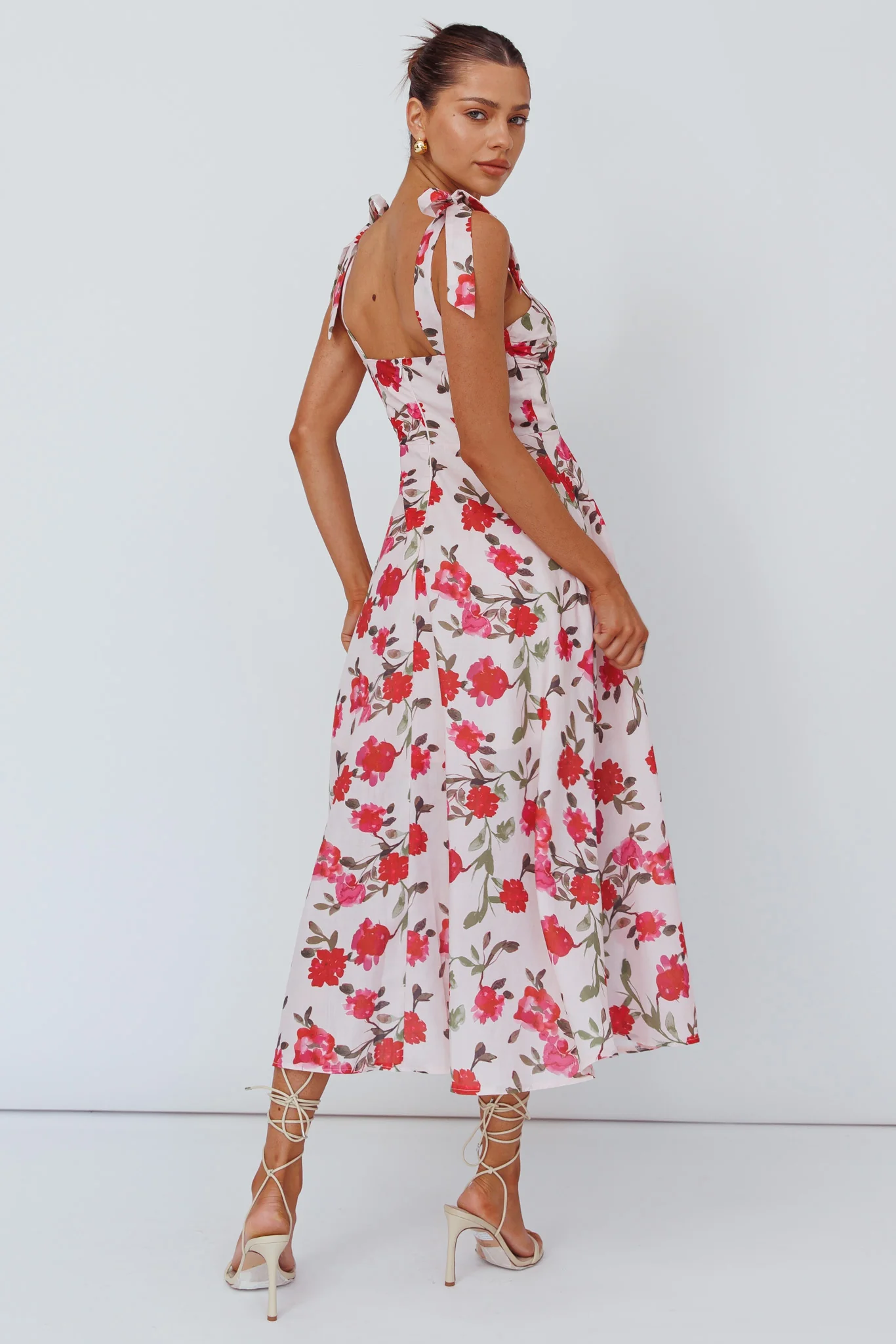 Sweet Pea Tied Bust Midi Dress Flower Pink - Sonourner