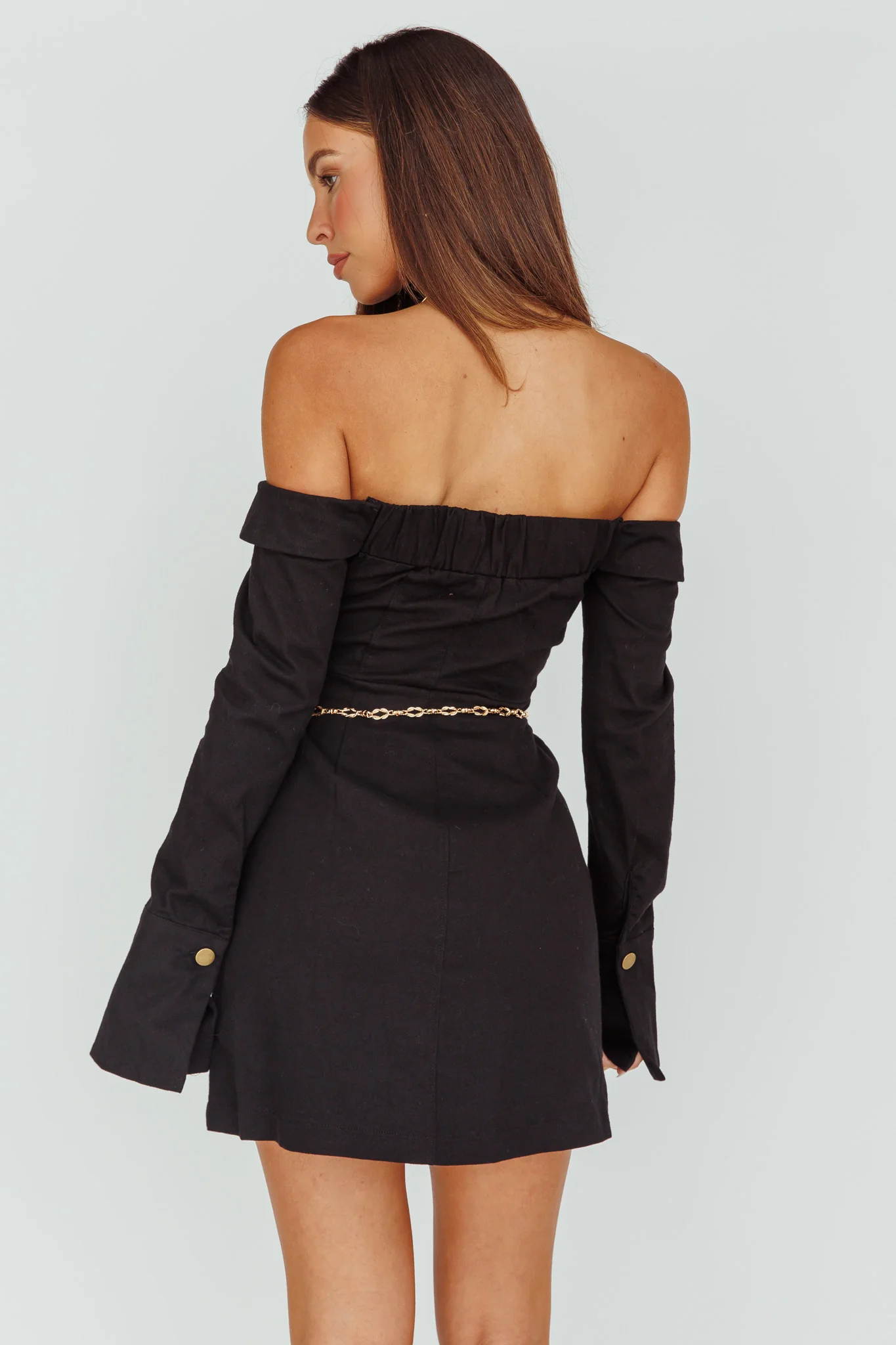 Tamra Long Sleeve Off-Shoulder Zip Dress Black - Sonourner