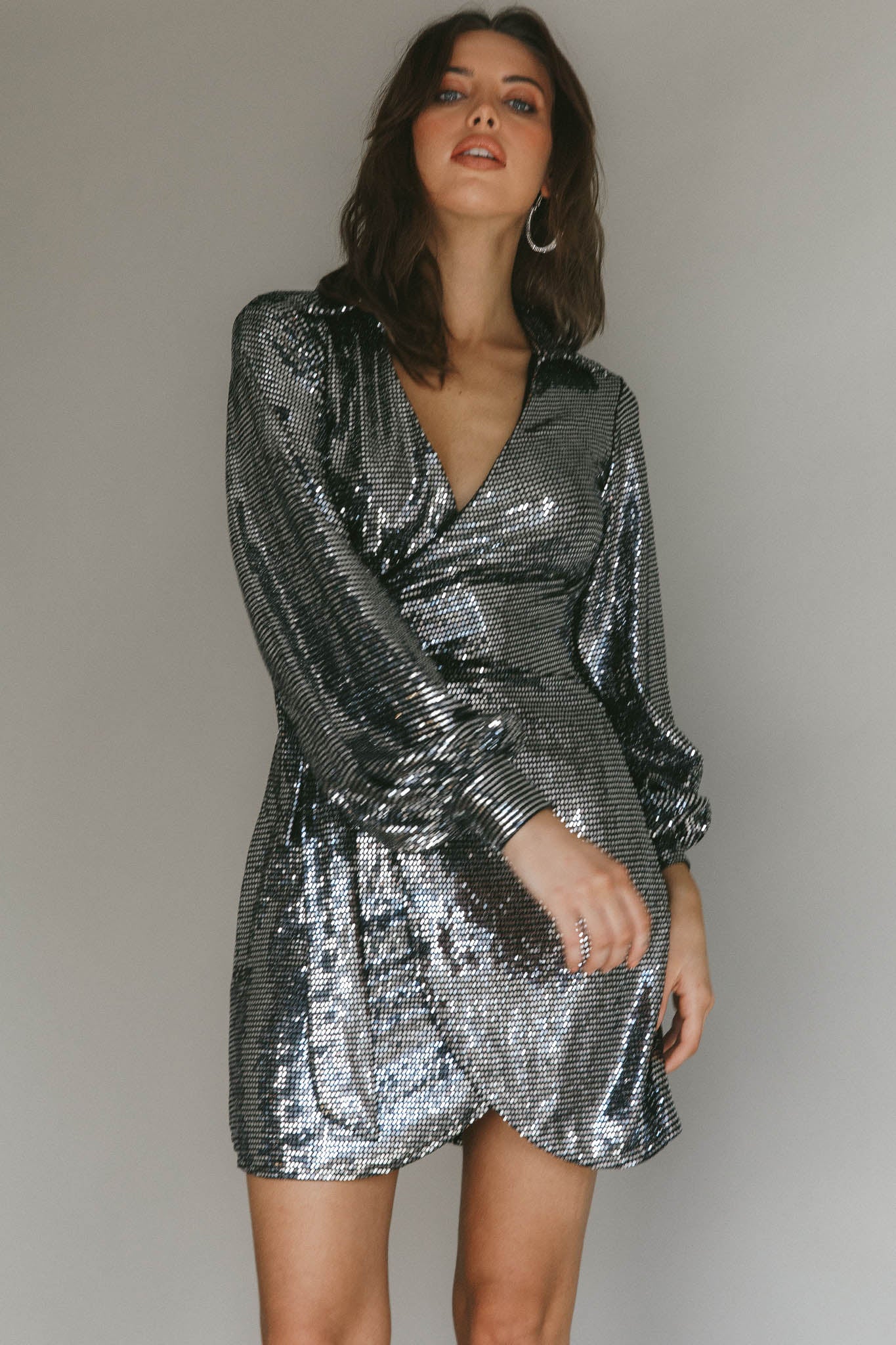 Ruma Faux Wrap Shirt Dress Sequin Metal - Sonourner