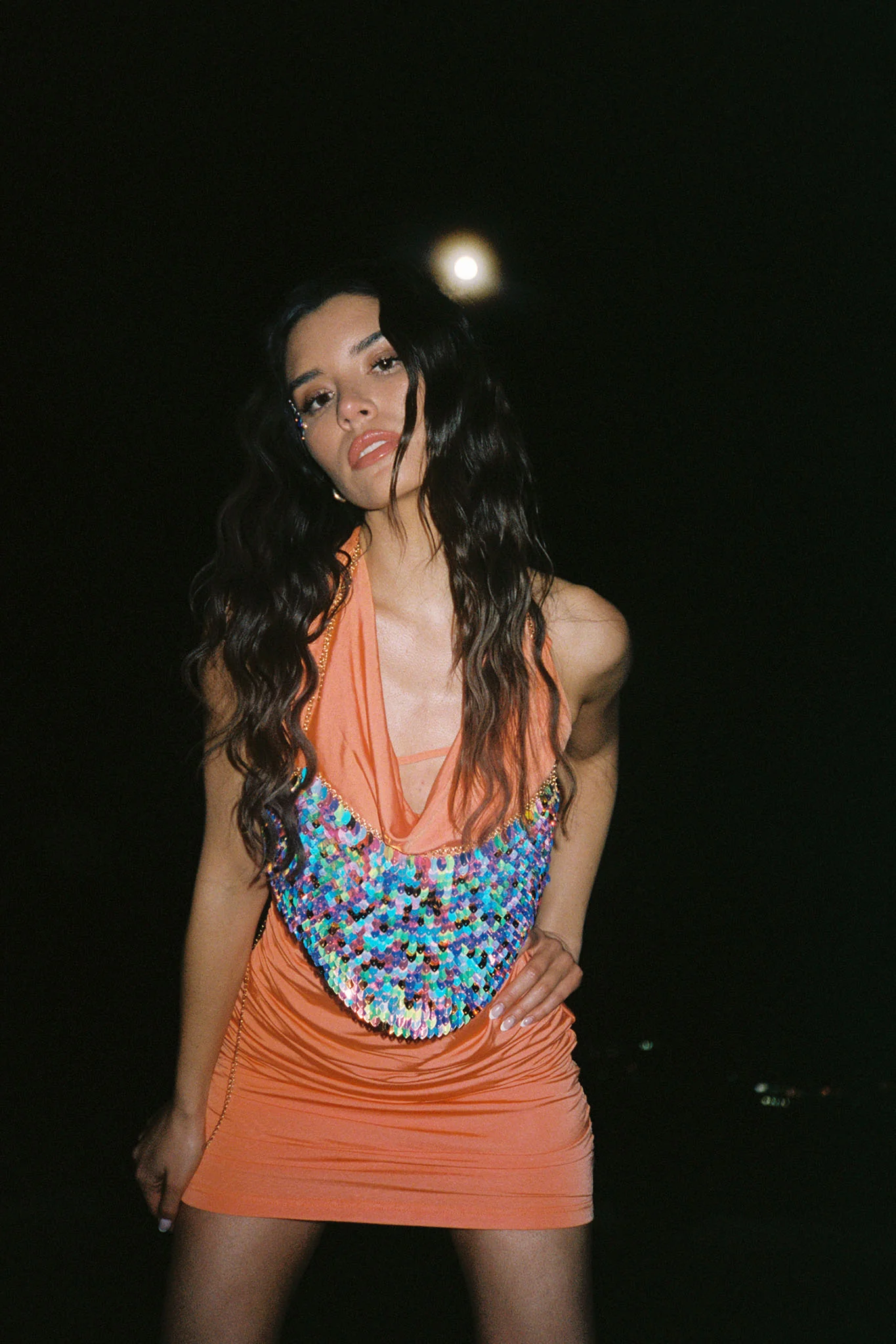 Show Girl Ruched Halterneck Mini Dress Coral - Sonourner