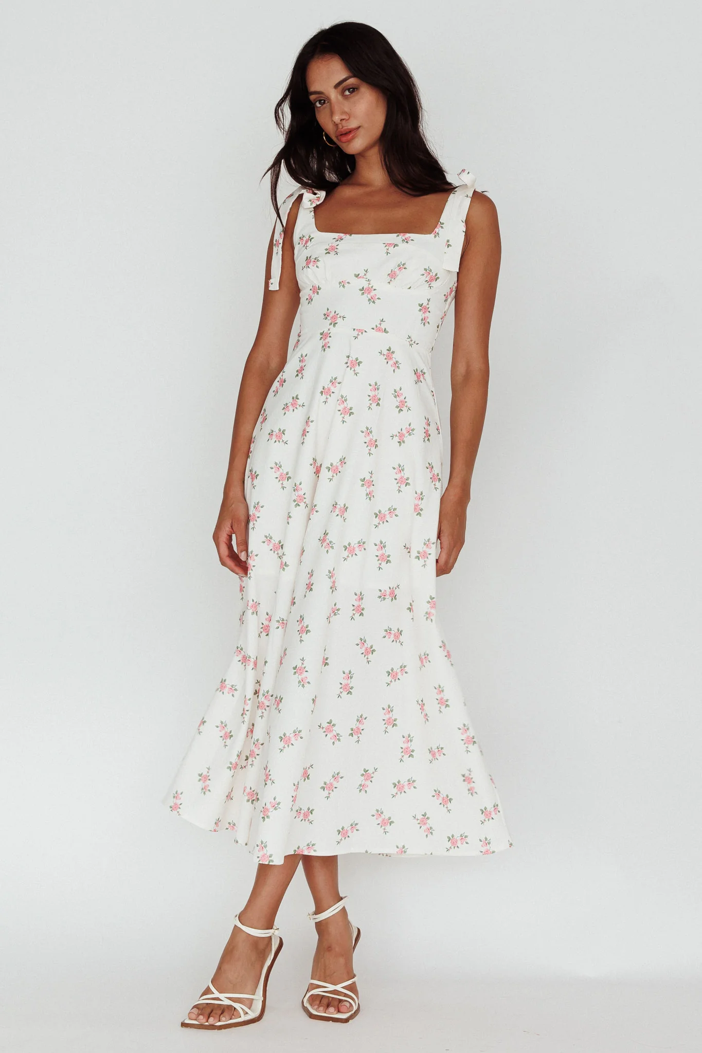 Mathilda Tied Shoulder Midi Dress Pink Floral - Sonourner