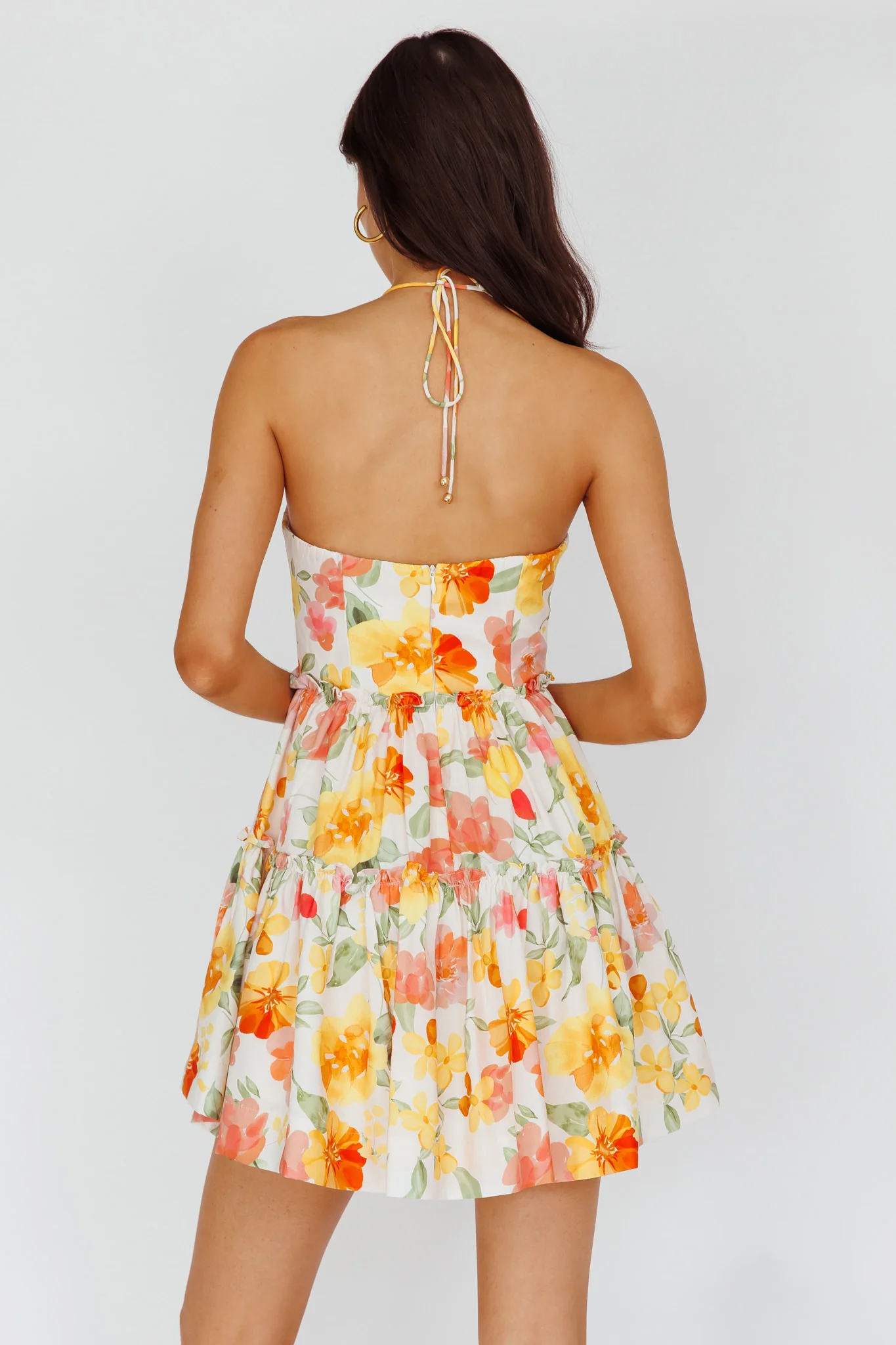 Horizons Frill Trim Mini Dress Floral Yellow - Sonourner