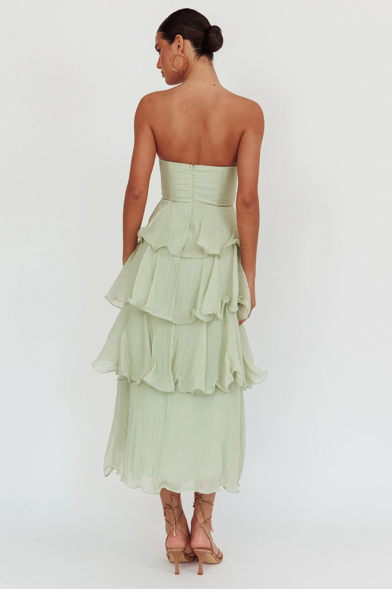Giavana Strapless Layered Midi Dress Sage - Sonourner