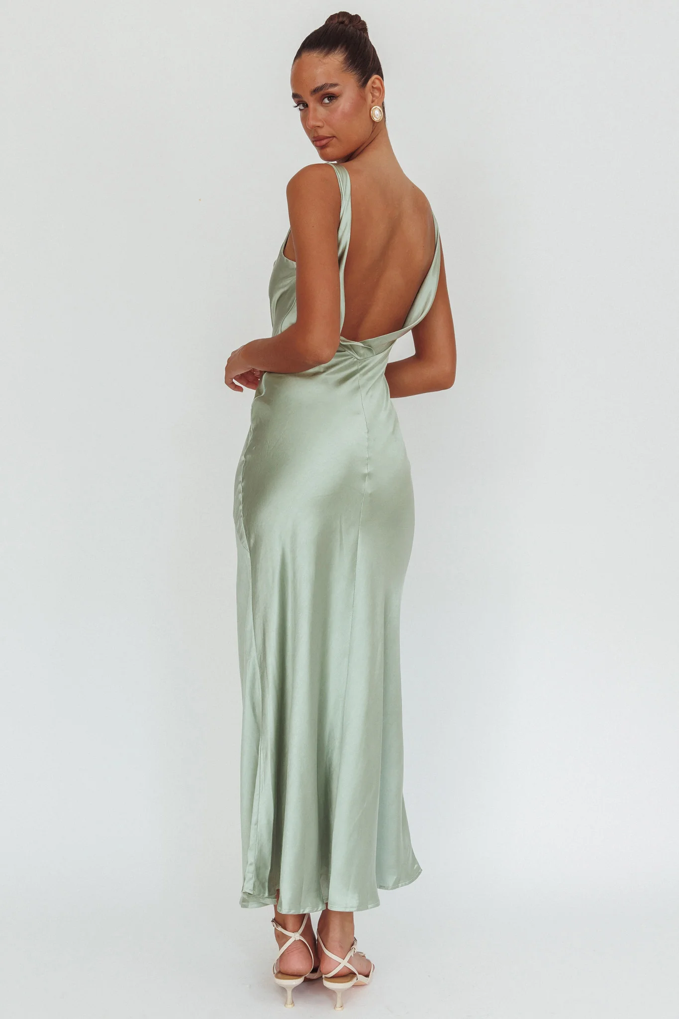 Good Intentions Cowl Neck Open Back Maxi Dress Sage - Sonourner
