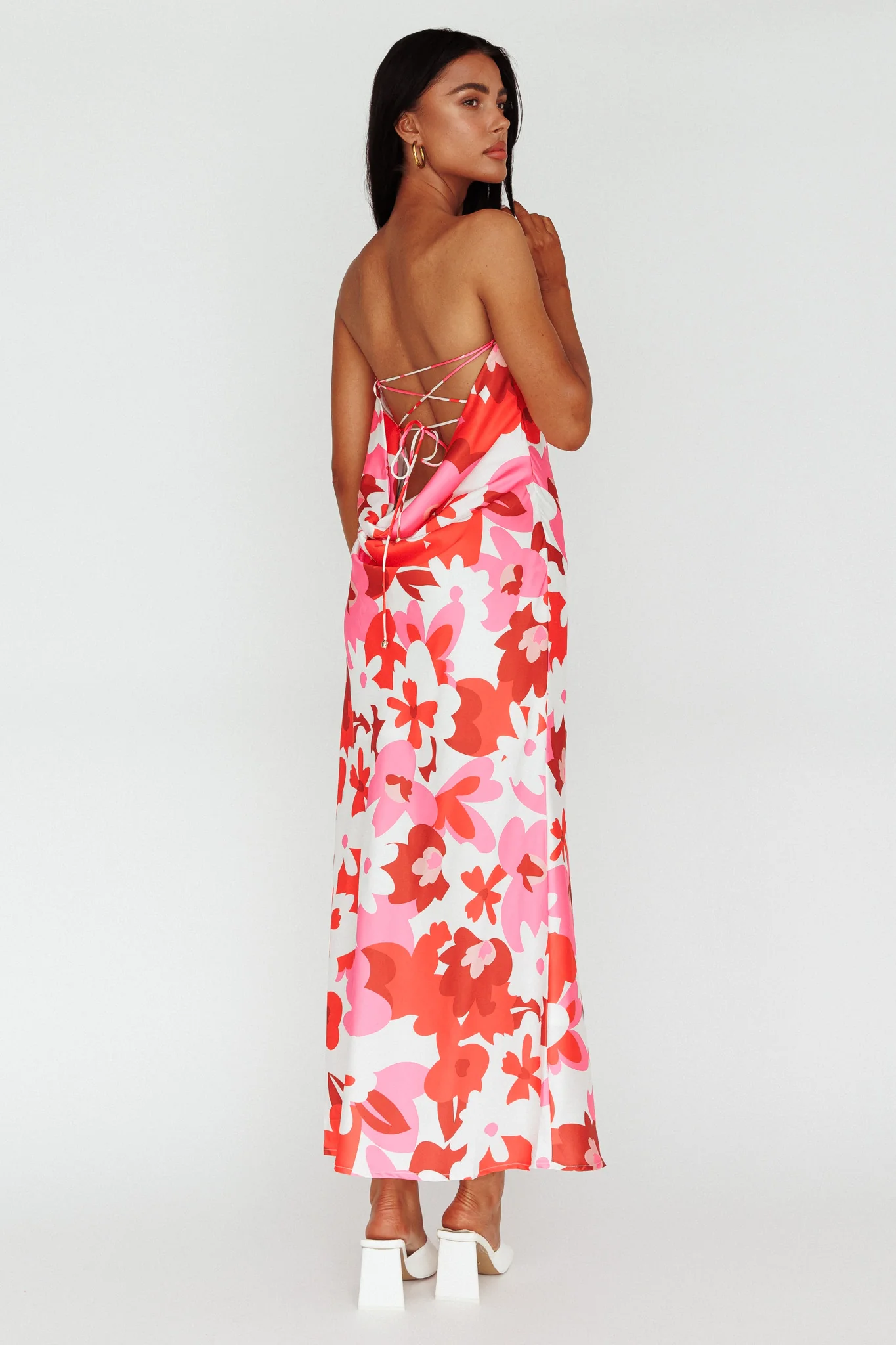 Latisha Strappy Cowl Back Midi Dress Floral Red - Sonourner