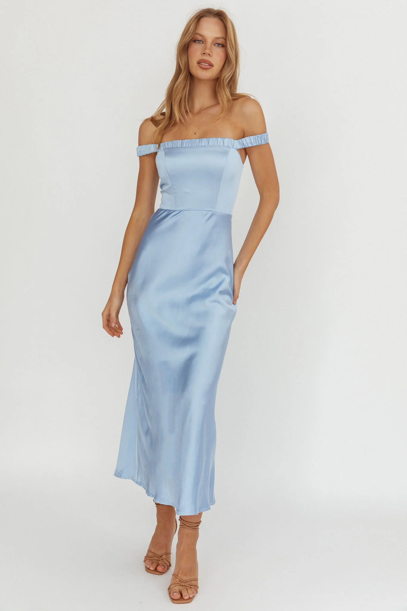 Cari Off-Shoulder Strap Maxi Dress Ice Blue - Sonourner
