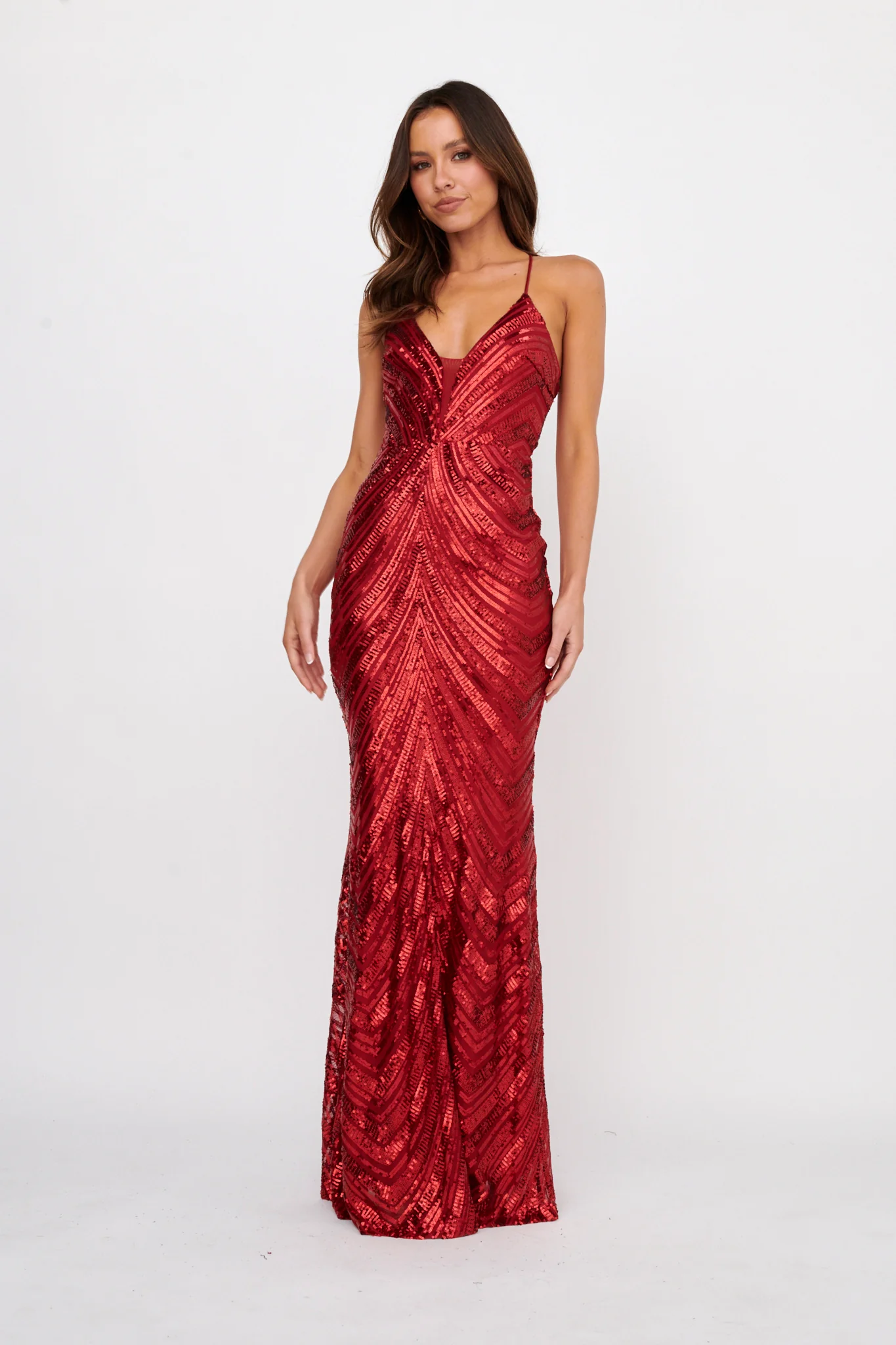Dalila Open Tied Back Sequin Maxi Dress Red - Sonourner