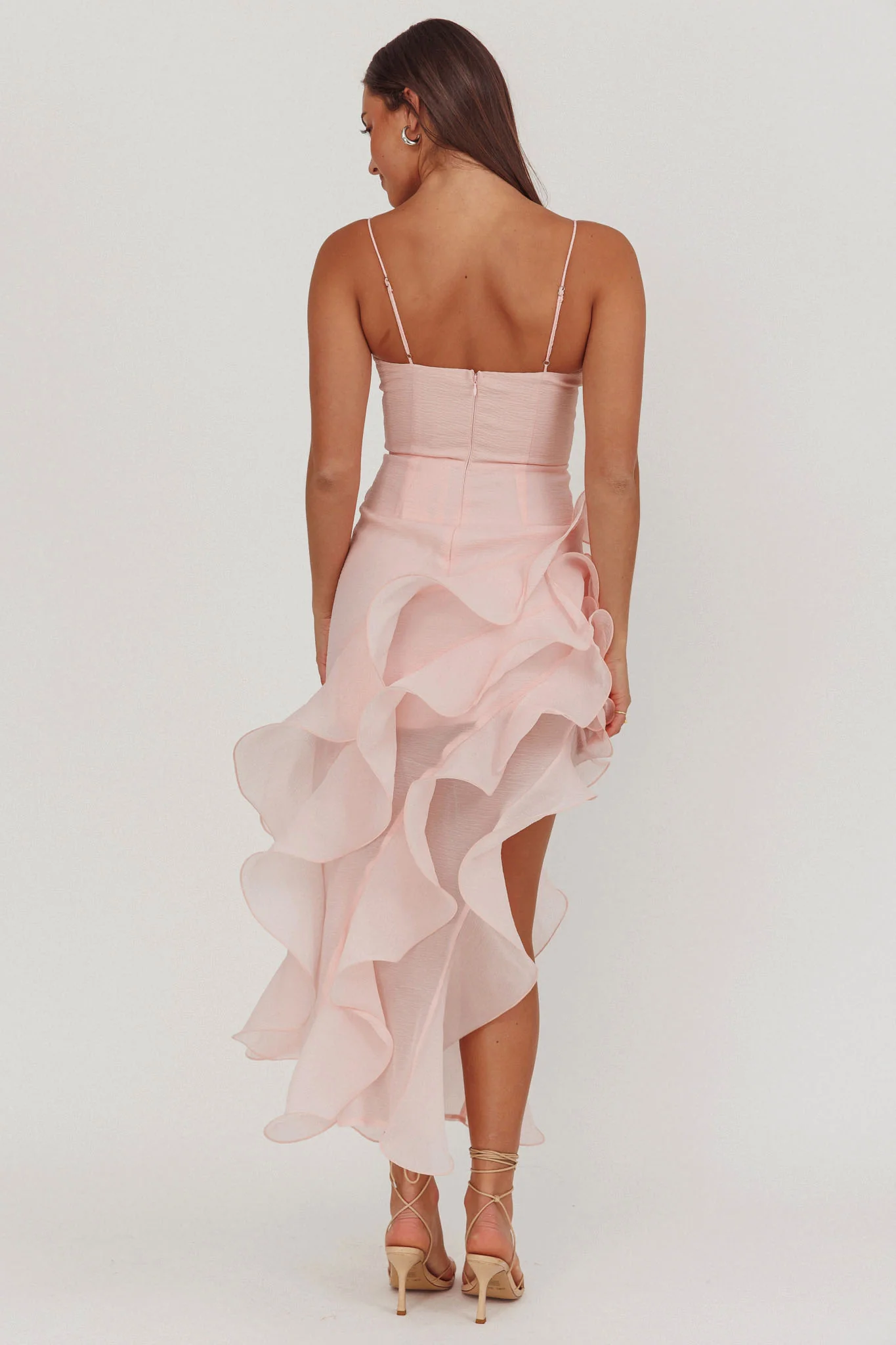 Charmayne Asymmetric Ruffle Trim Maxi Dress Pink - Sonourner