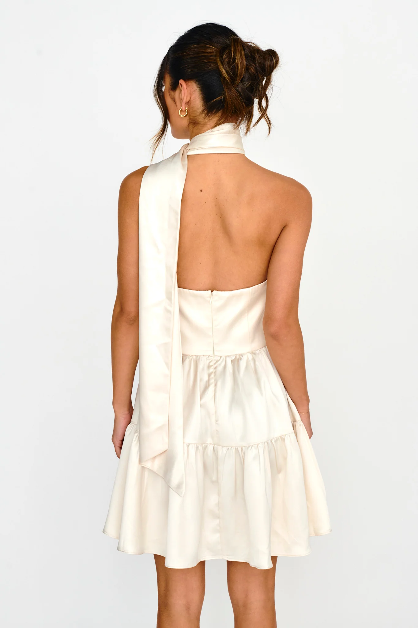 Gimme Love Open Back Flounce Mini Dress Oyster - Sonourner