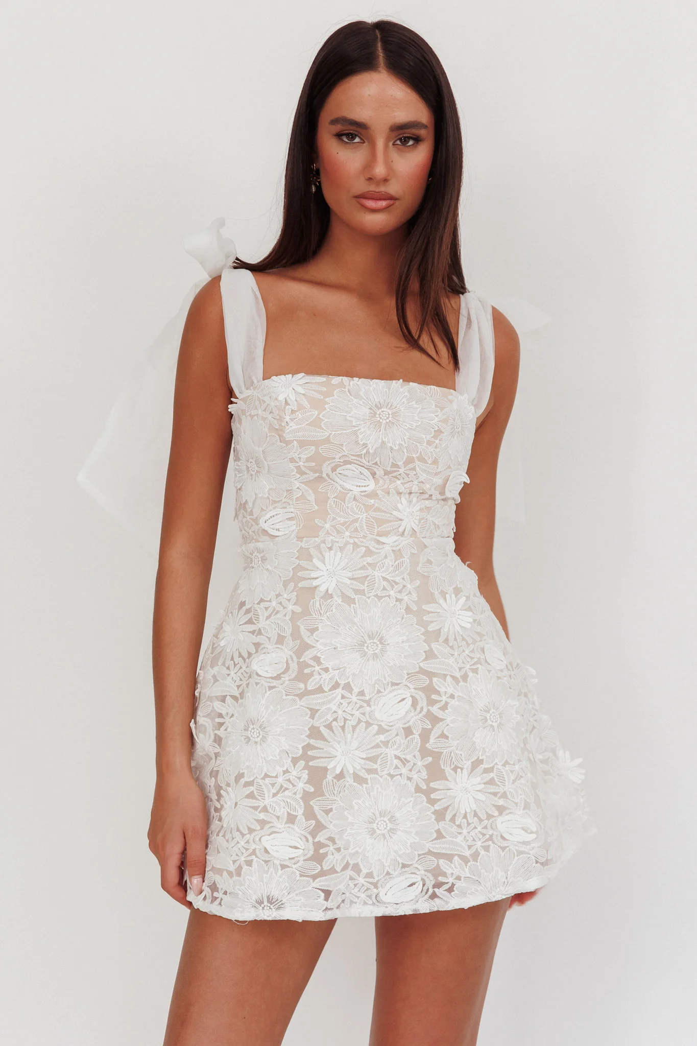 Suns Out Tied Shoulder Embellished Mini Dress White - Sonourner