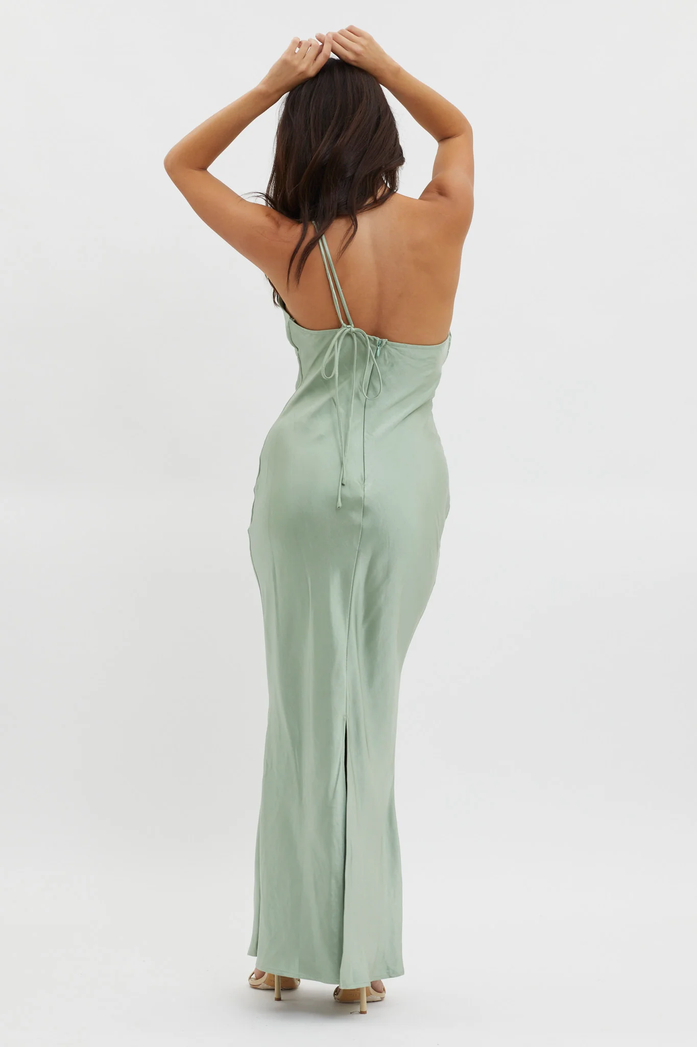 Think Of Me One-Shoulder Satin Dress Mint - Sonourner