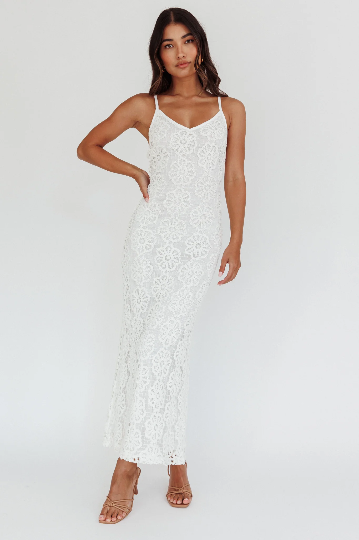 Spark Joy Floral Crochet Overlay Maxi Dress White - Sonourner