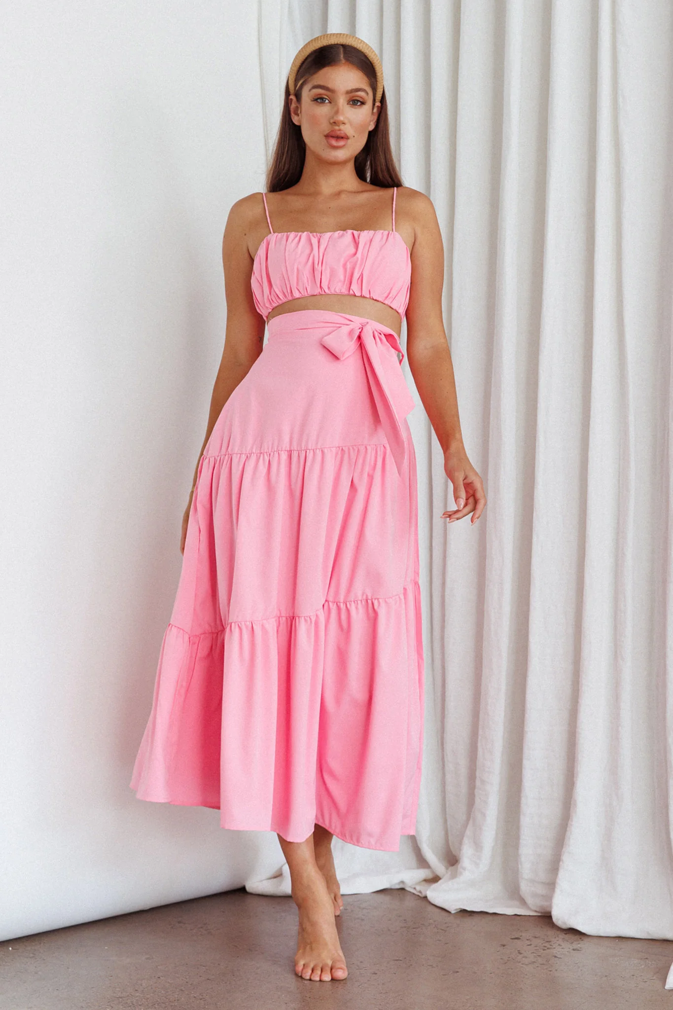 Bondi Waist Tie Maxi Skirt Pink - Sonourner