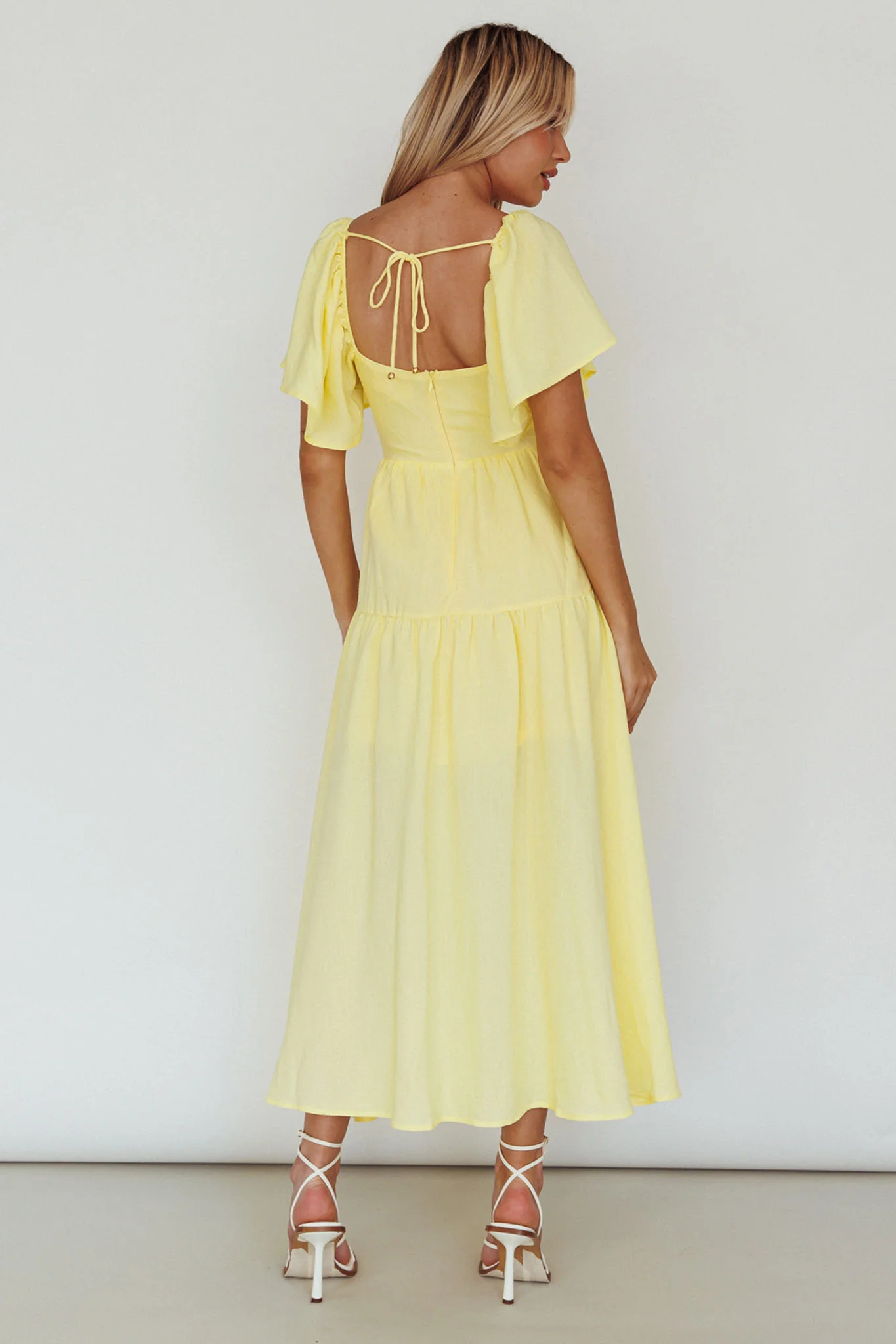 Lula Gathered Bust Midi Dress Lemon - Sonourner