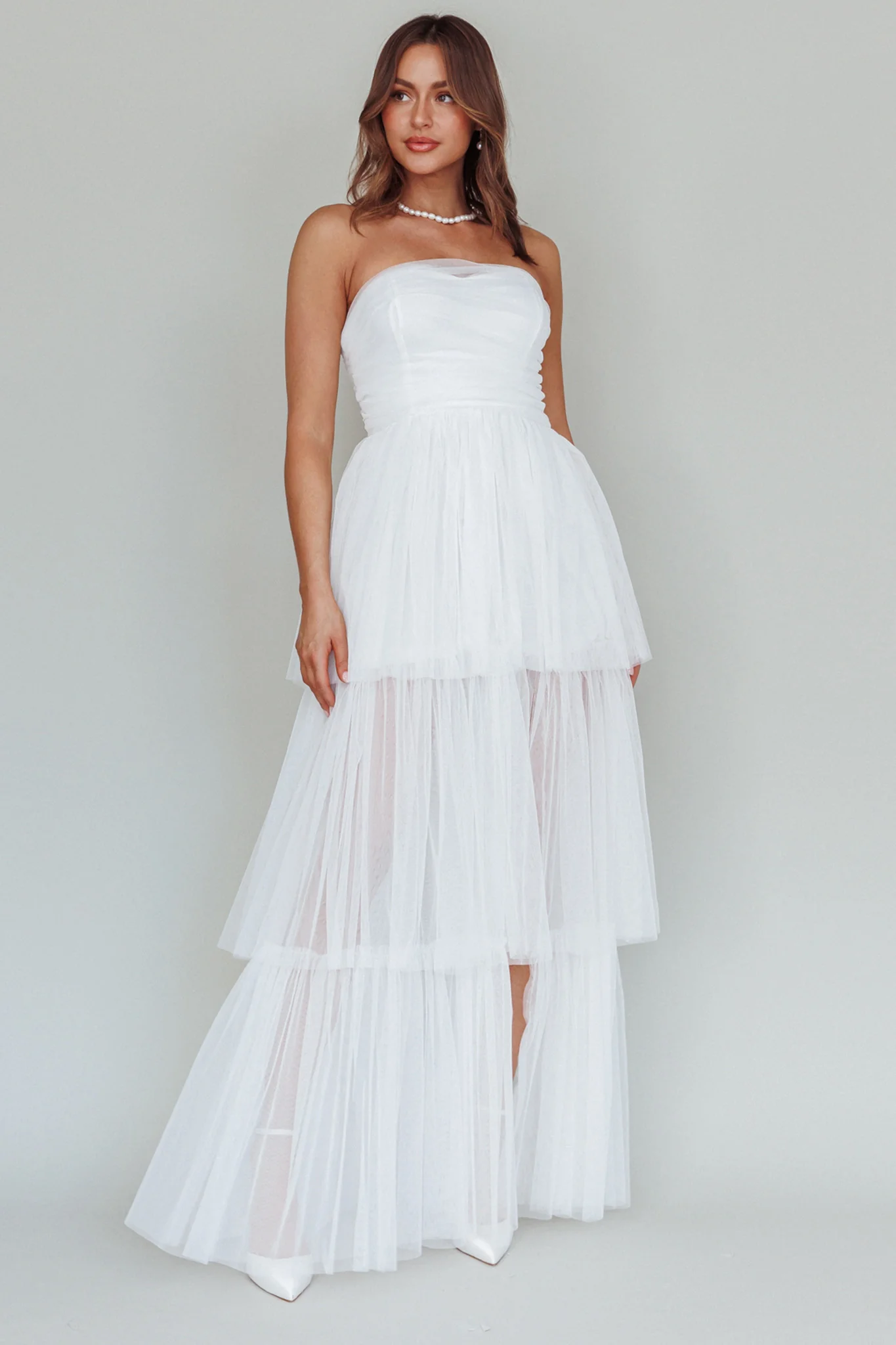 Haeven Tiered Strapless Maxi Dress White - Sonourner