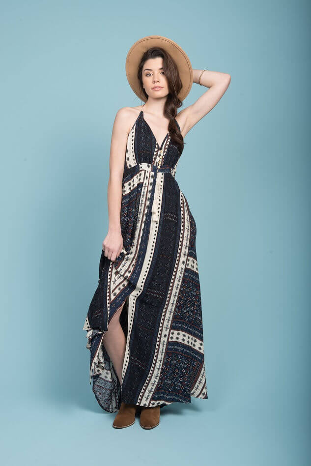 Romani Open Back Maxi Dress Navy - Sonourner