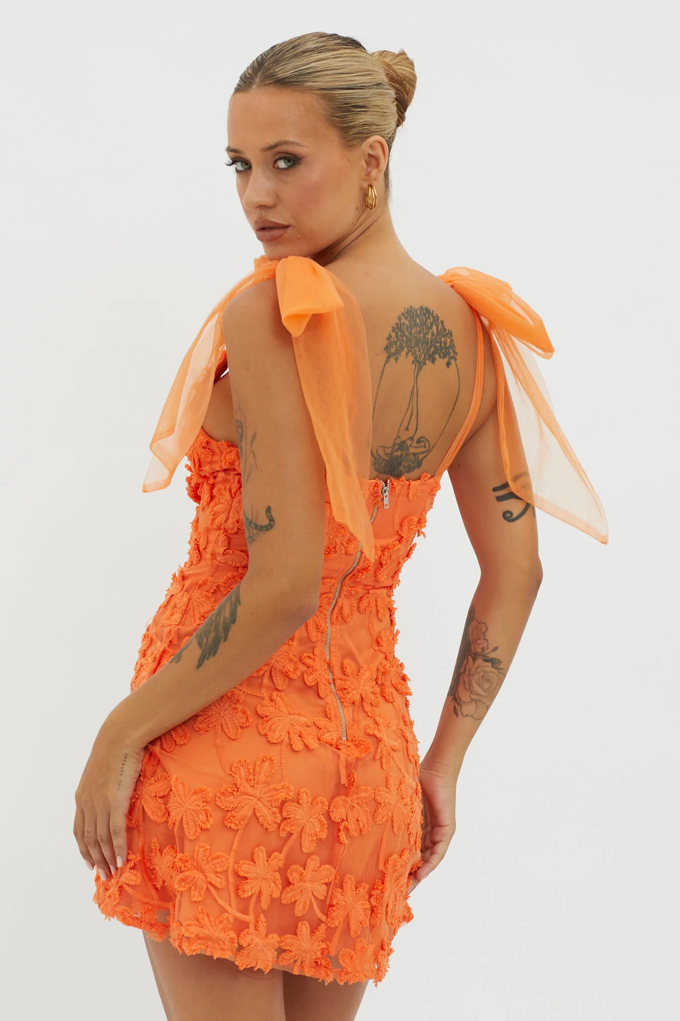 Mykonos Morning Tied Shoulder Embellished Mini Dress Orange - Sonourner