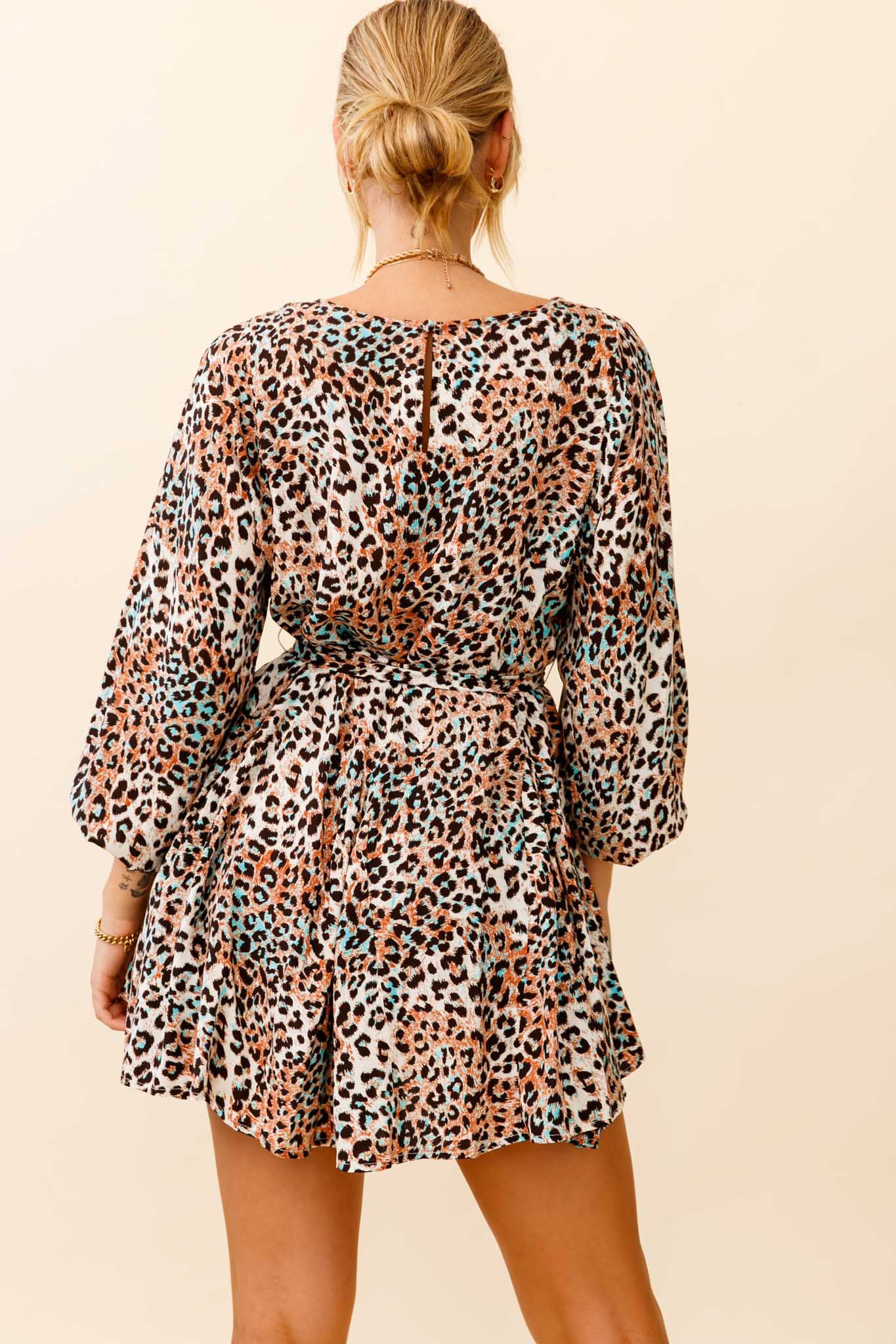 Drift Away Long Sleeve Godet Detail Dress Leopard Print Brown - Sonourner