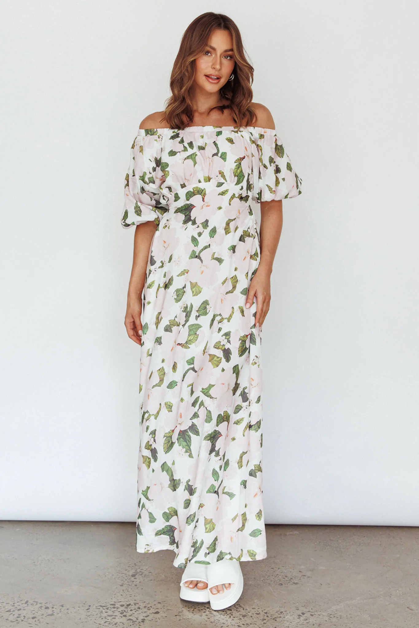 Momentum Off Shoulder Maxi Dress Floral Pink - Sonourner