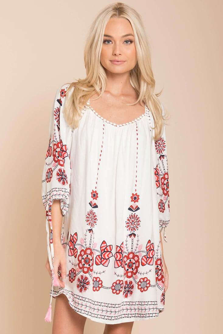 Ellis Floral Day Dress White / Red - Sonourner