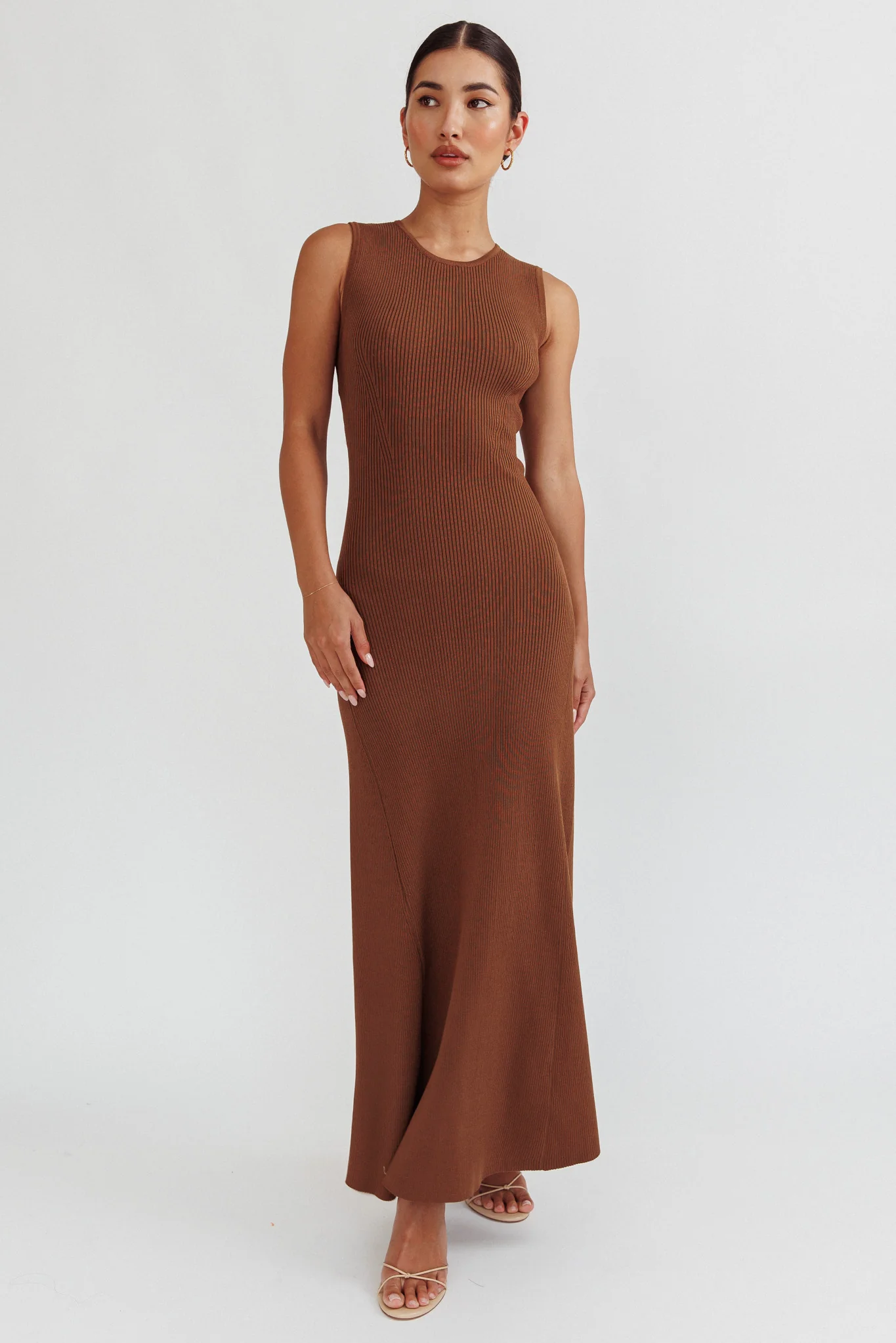 Braylee Sleeveless Ribbed Knit Maxi Dress Chocolate - Sonourner