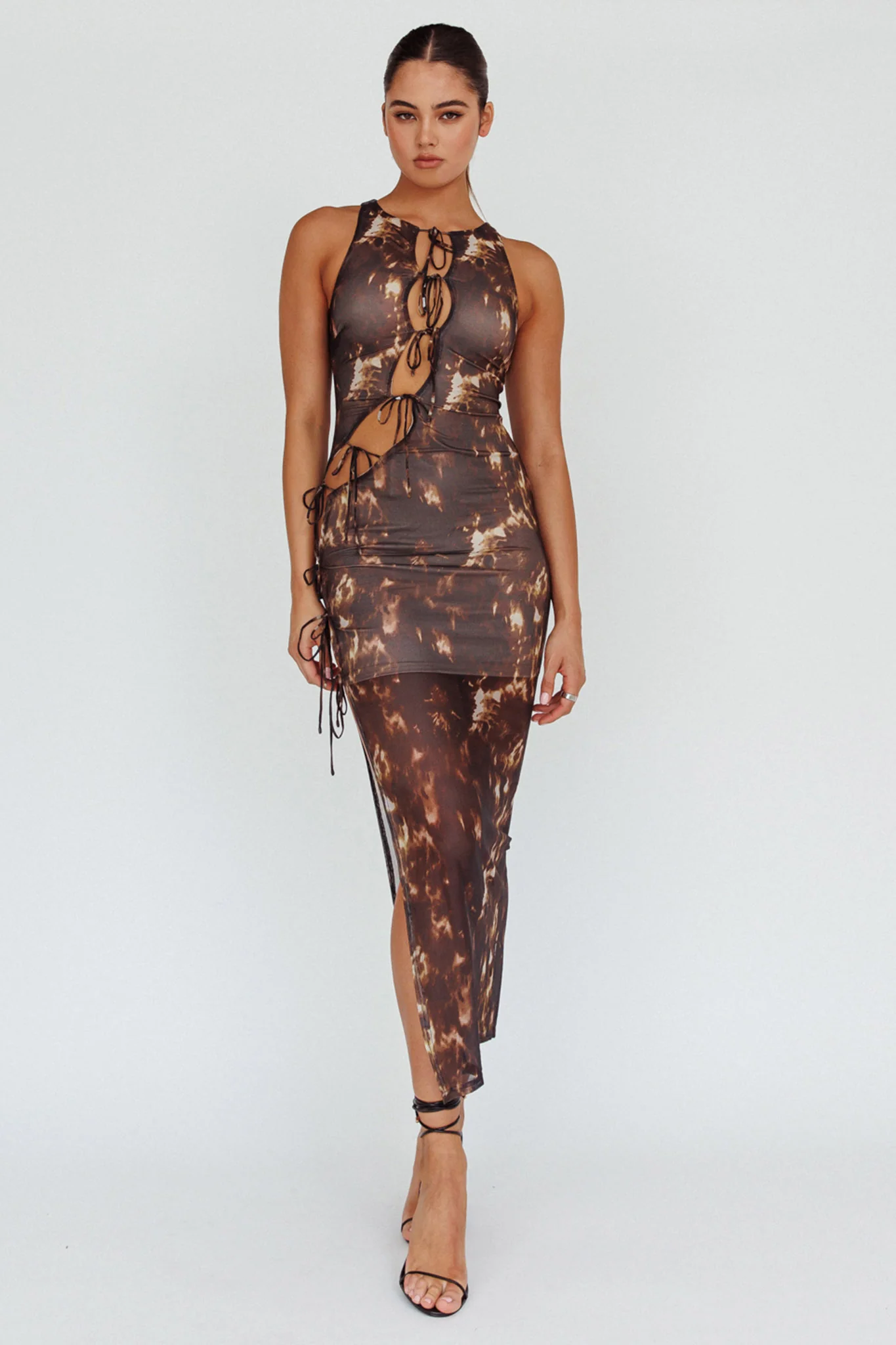 Mira Tied Keyhole Maxi Dress Brown - Sonourner