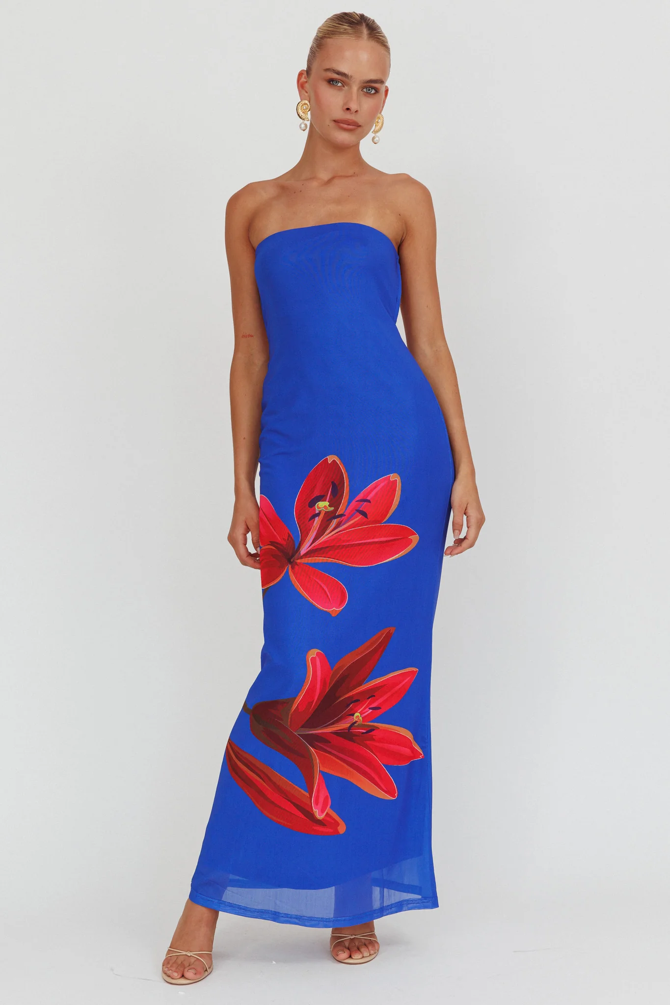 Iridian Strapless Floral Maxi Dress Blue - Sonourner