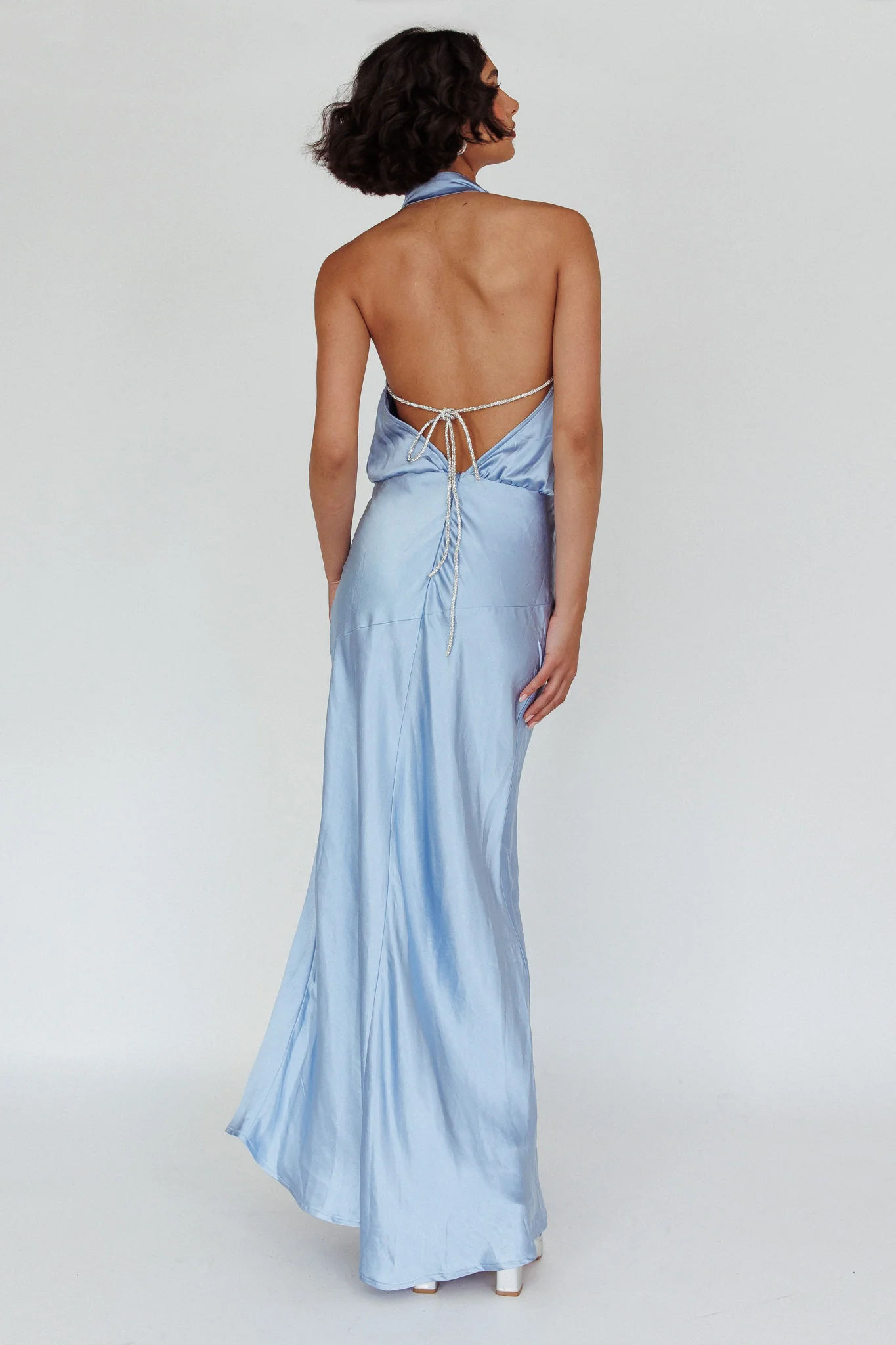 Amalfi Sunset Cowl Halterneck Maxi Dress Sky - Sonourner