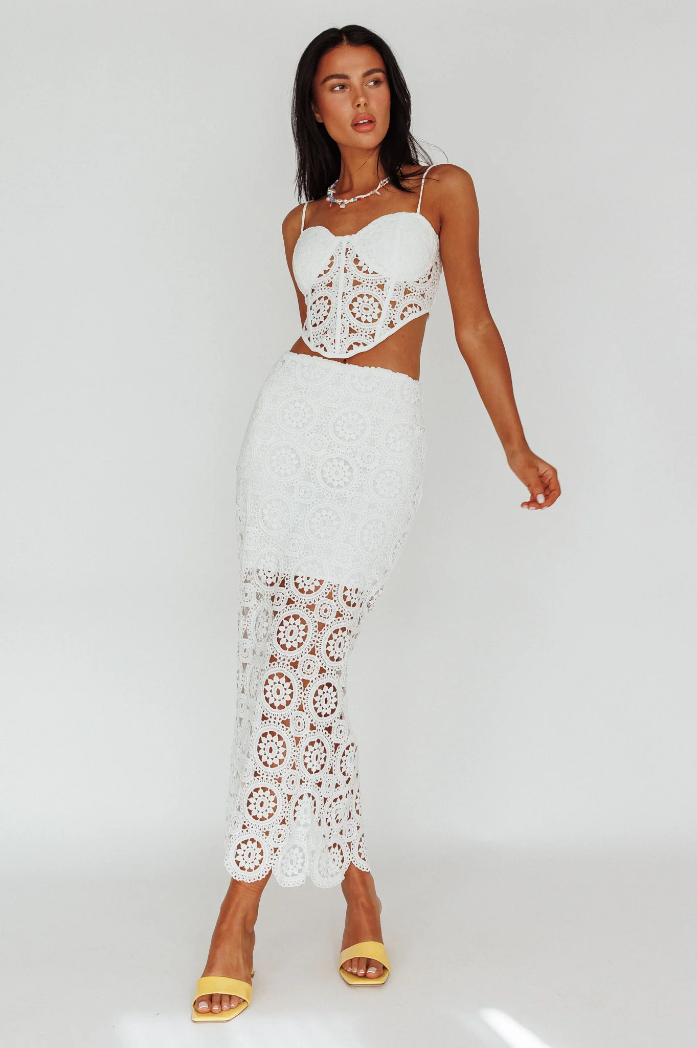 Granada Lace Maxi Skirt White - Sonourner