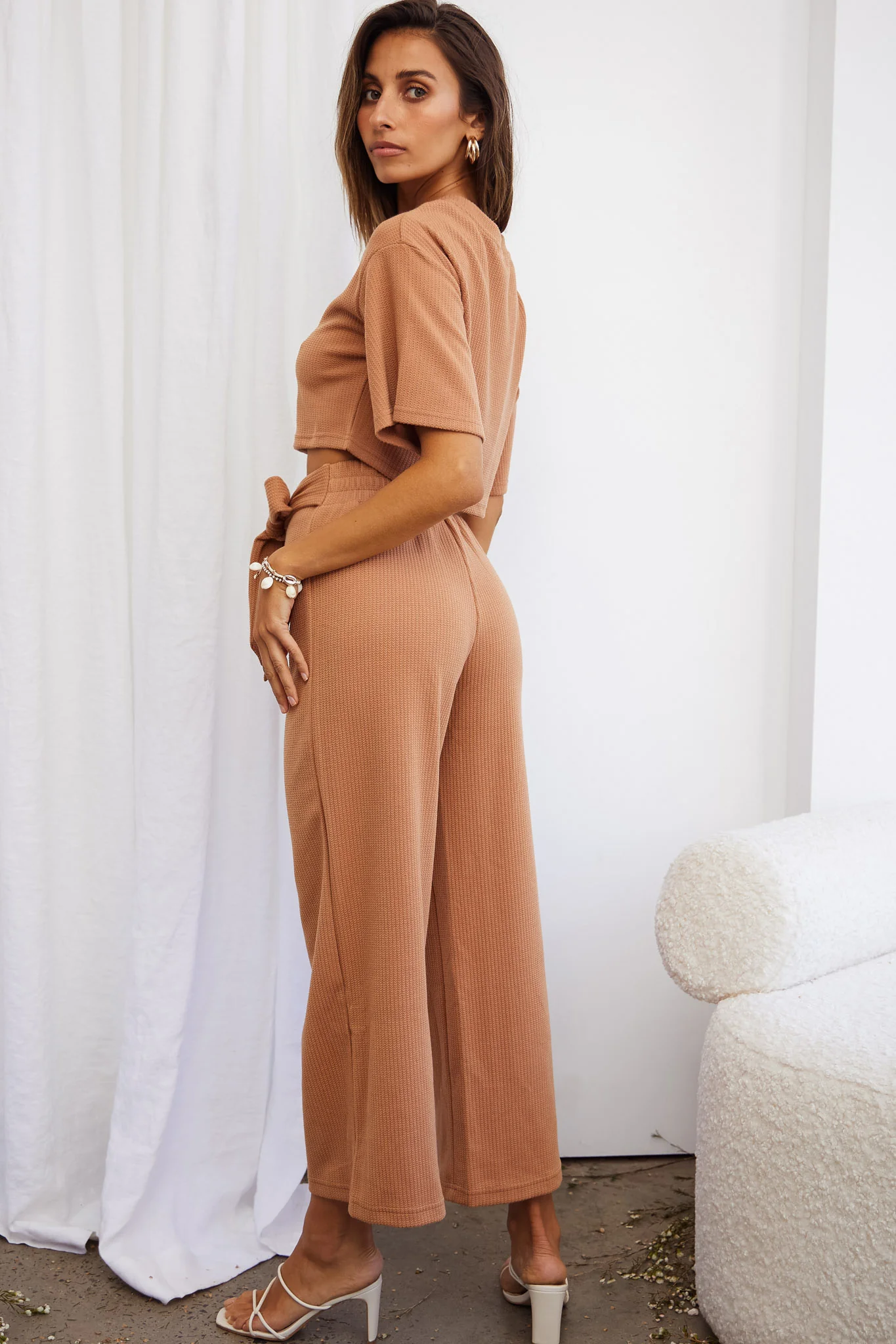 Larissa Waist Tie Wide Leg Pants Tan - Sonourner