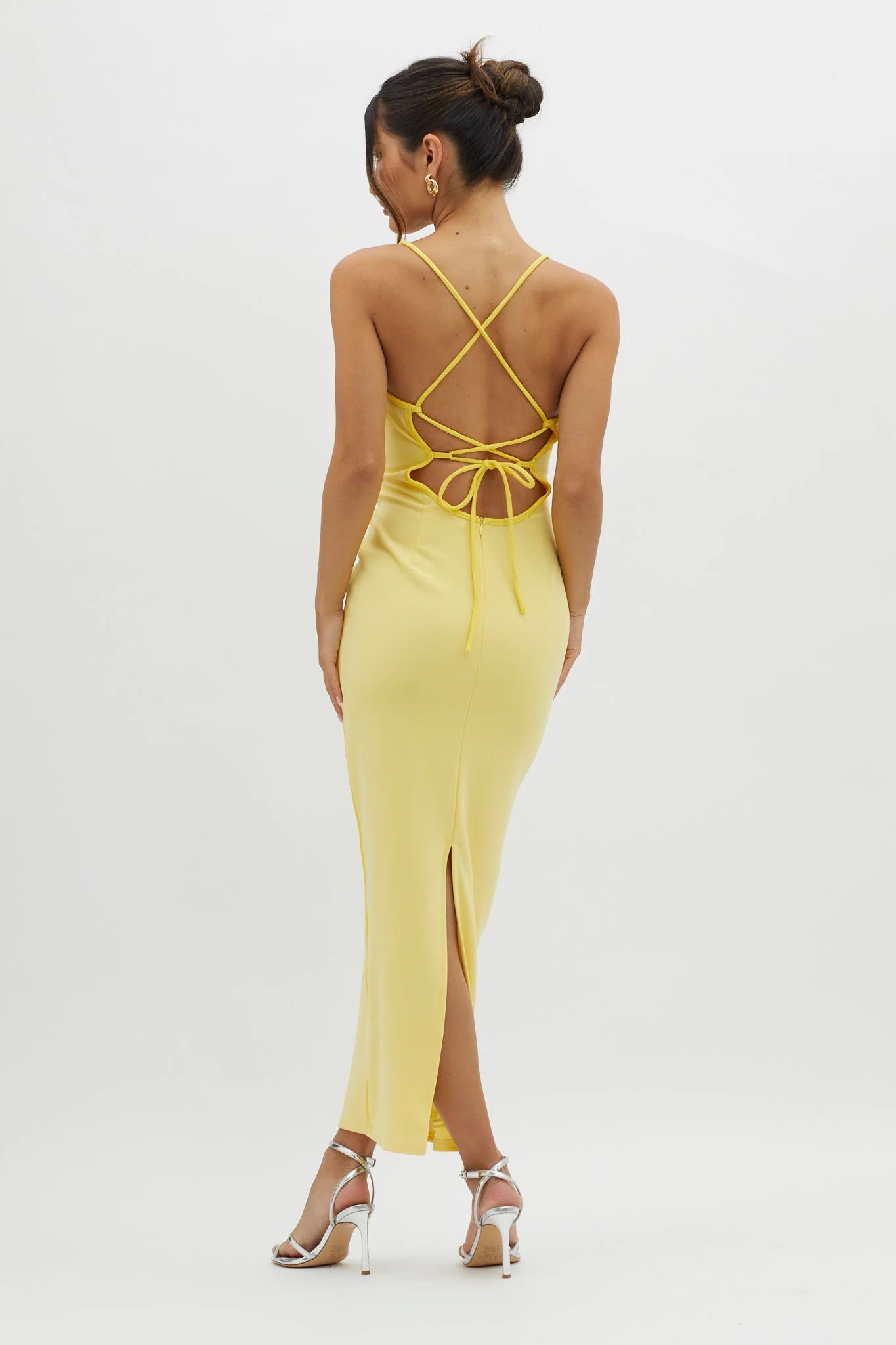 Future Awaits Lace-Up Back Maxi Dress Yellow - Sonourner