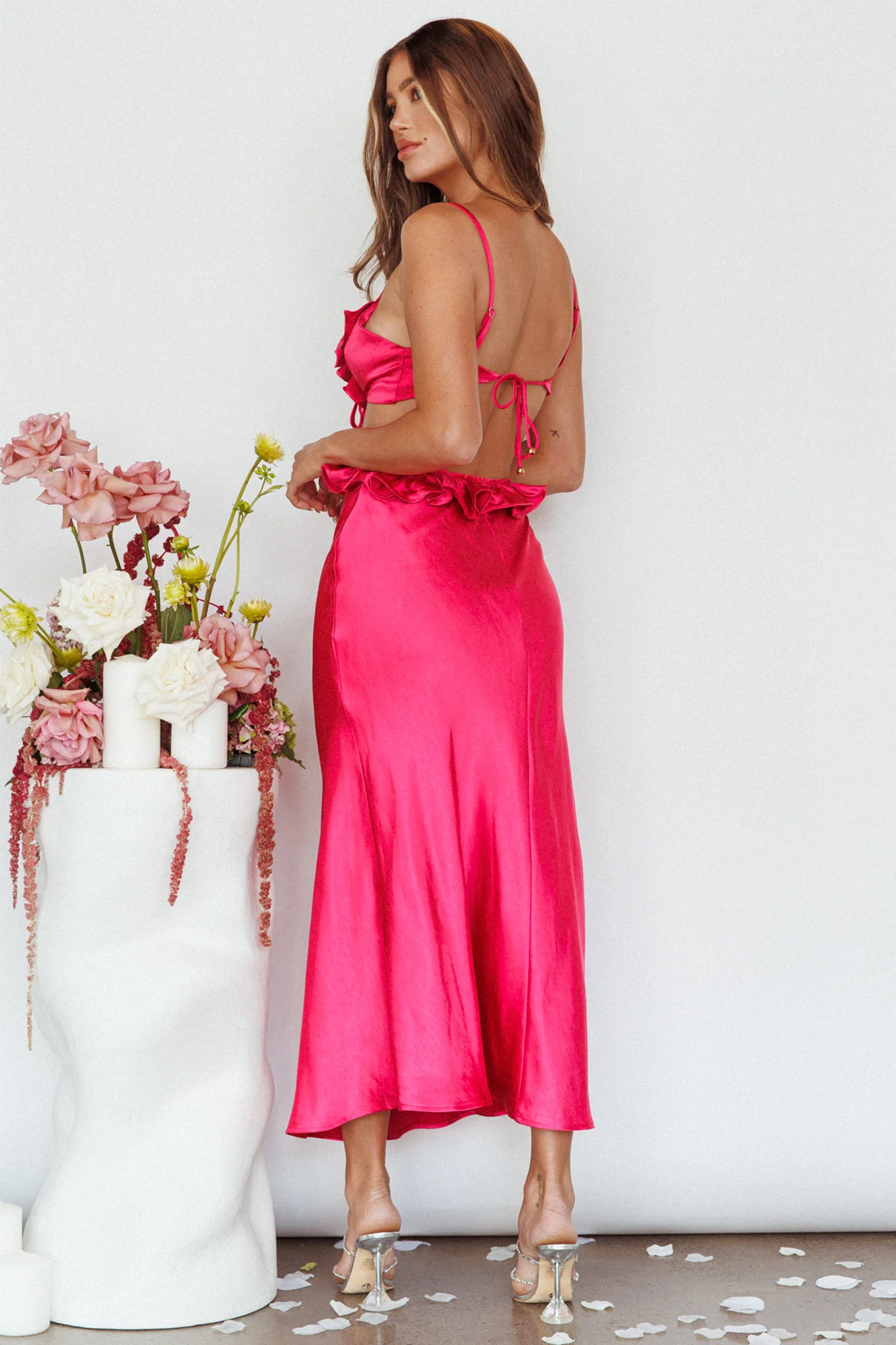 Stole My Heart Frill Trim Maxi Dress Hot Pink - Sonourner