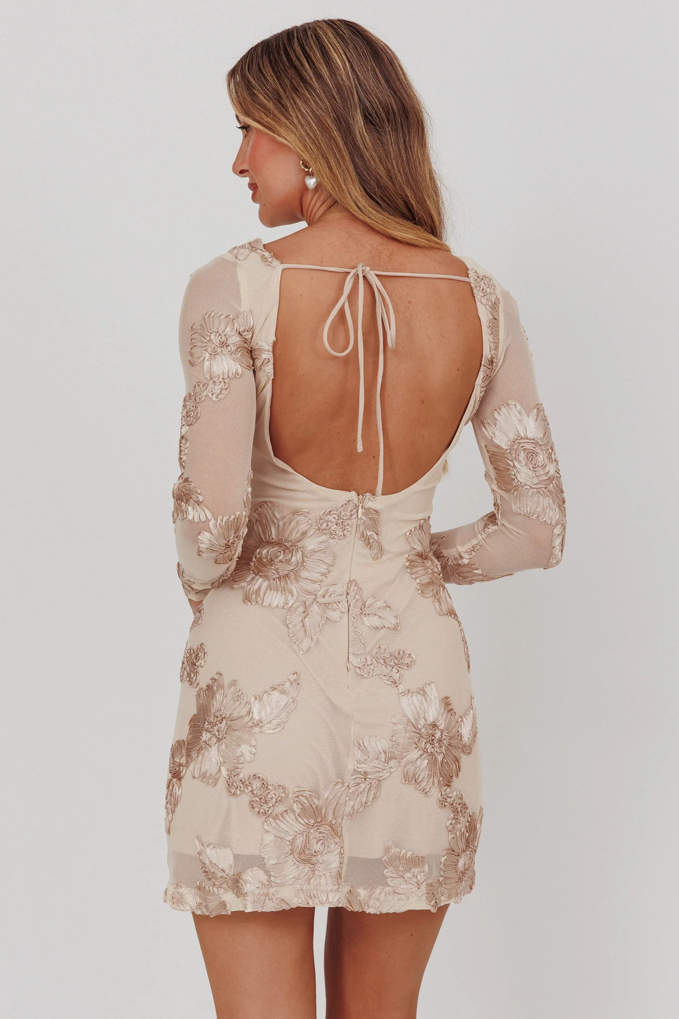 Karma Long Sleeve Scoop Back Dress Embellished Gold - Sonourner