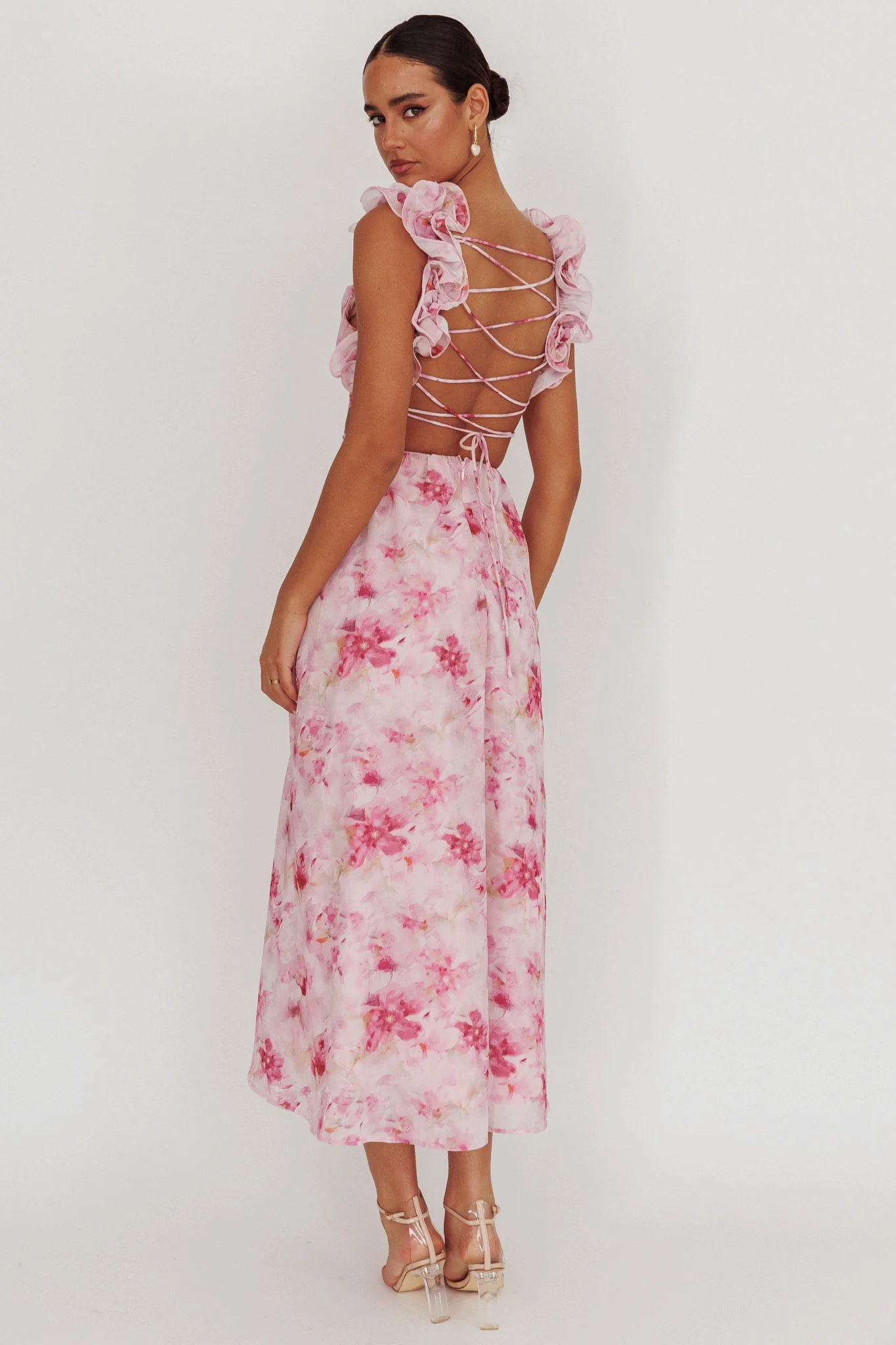 Madara Lace-Up Back Floral Maxi Dress Lilac - Sonourner