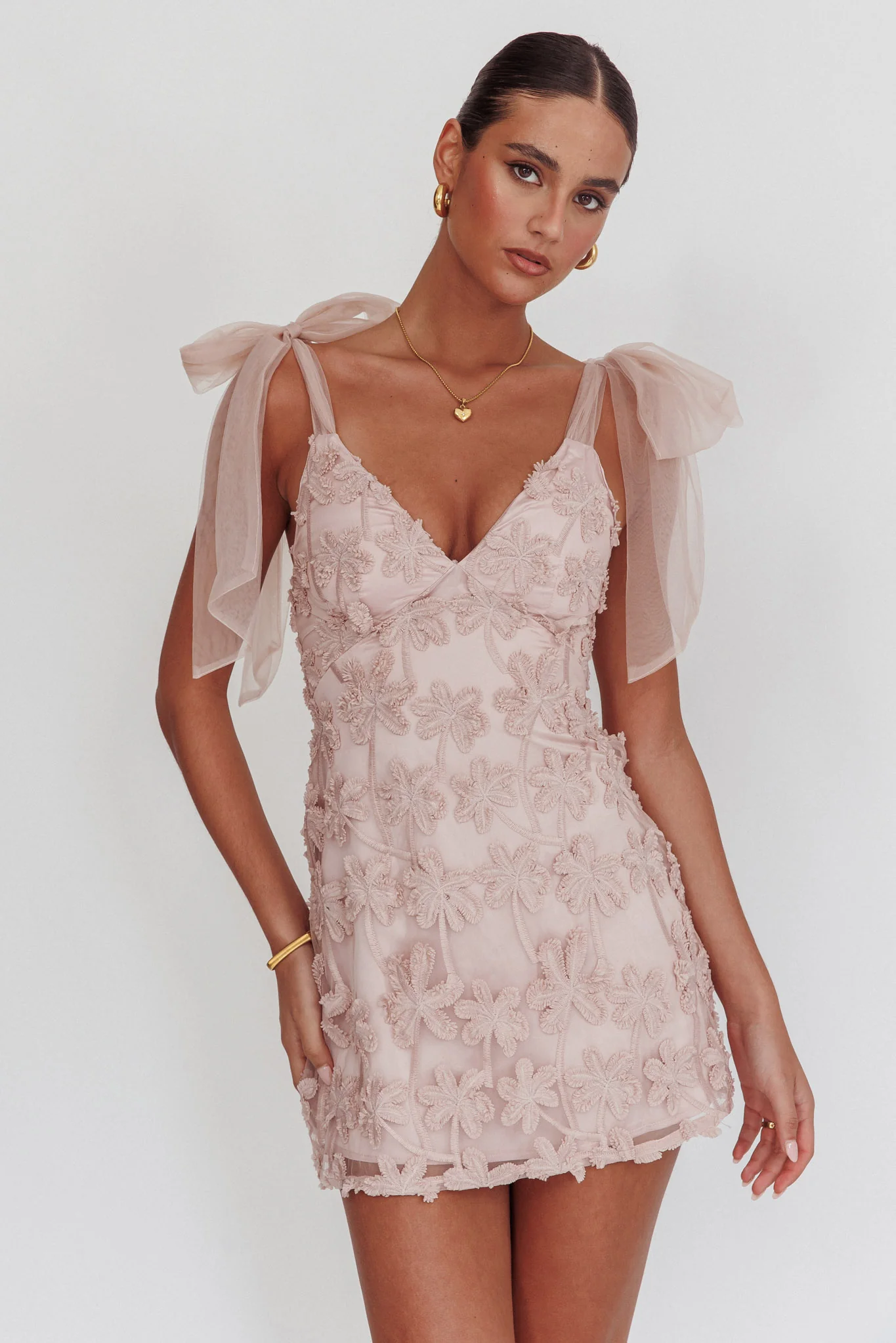 Mykonos Morning Tied Shoulder Embellished Mini Dress Blush - Sonourner