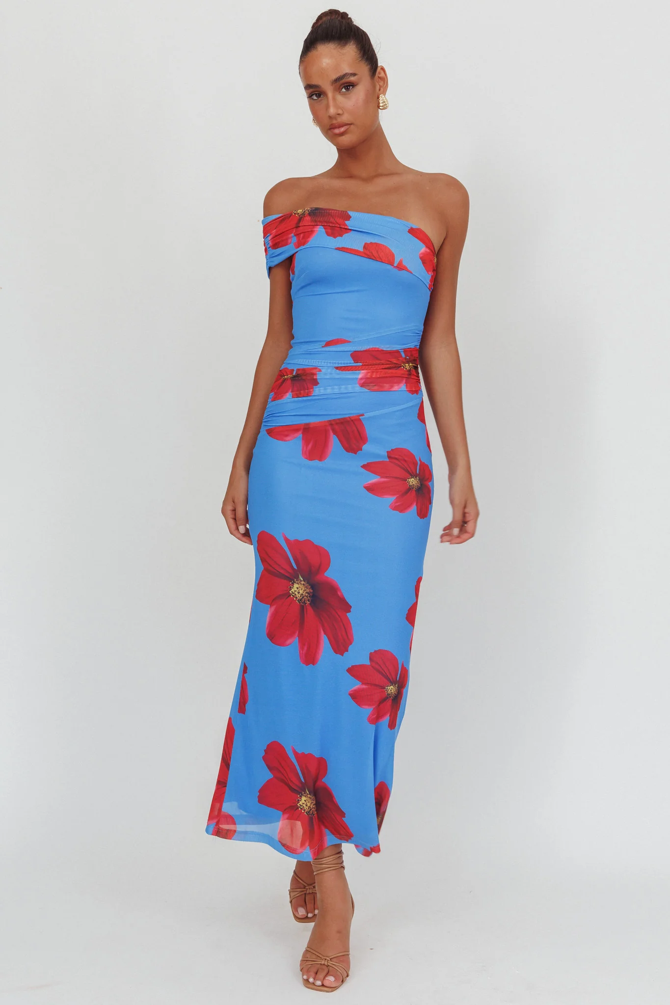 Gala One-Shoulder Maxi Dress Floral Blue - Sonourner