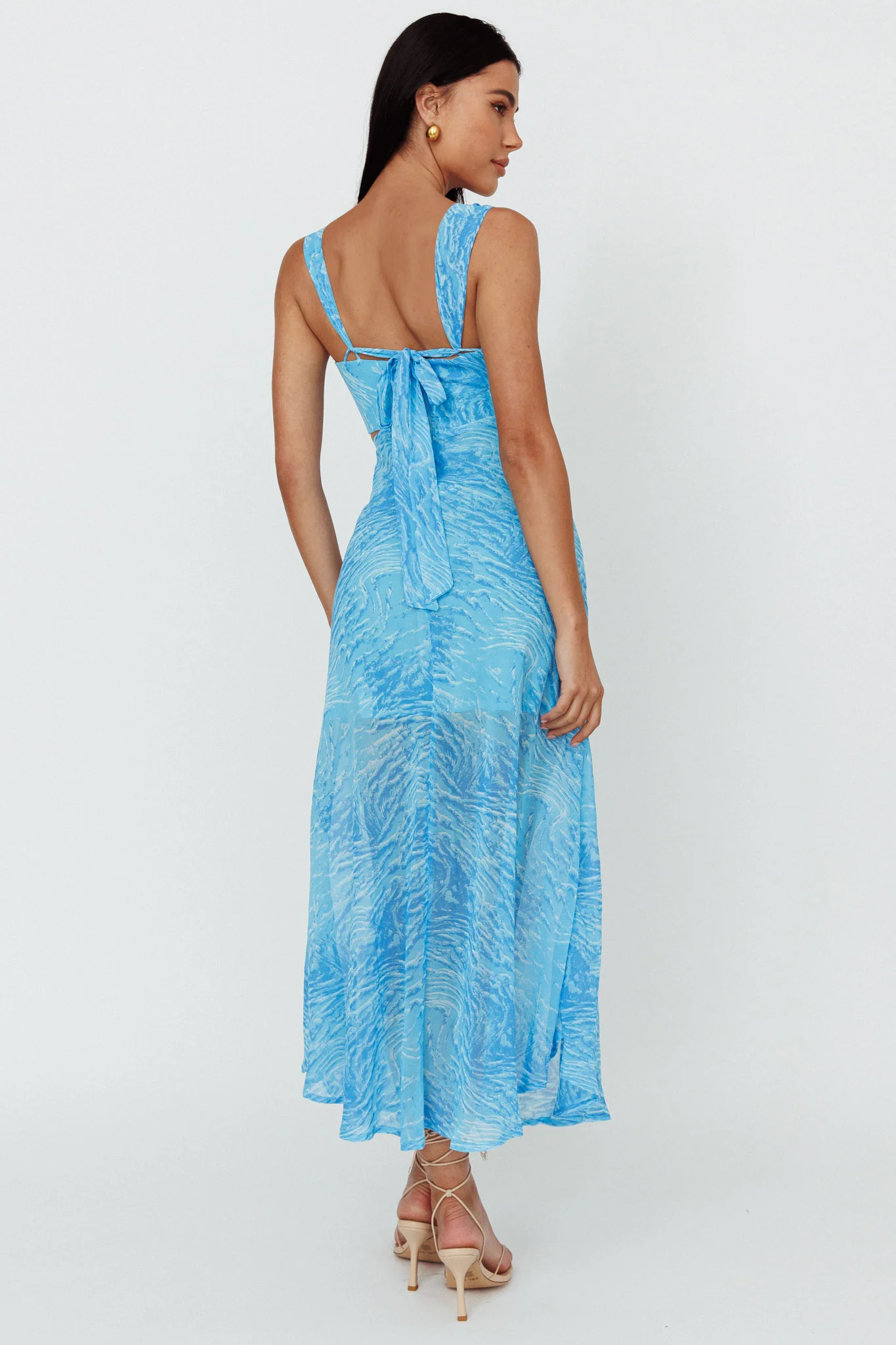 Willa Tie Back Midi Dress Print Blue - Sonourner