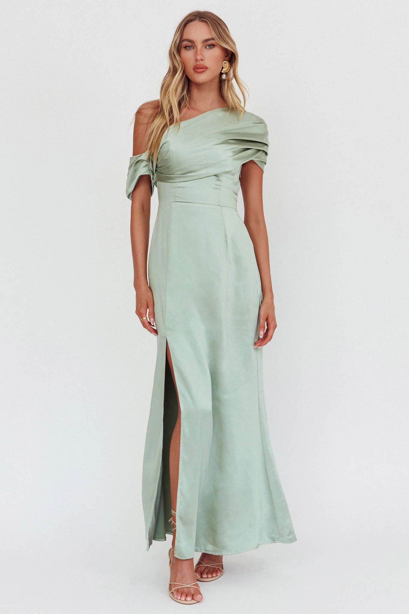 Bellissima Asymmetric Shoulder Maxi Dress Sage - Sonourner