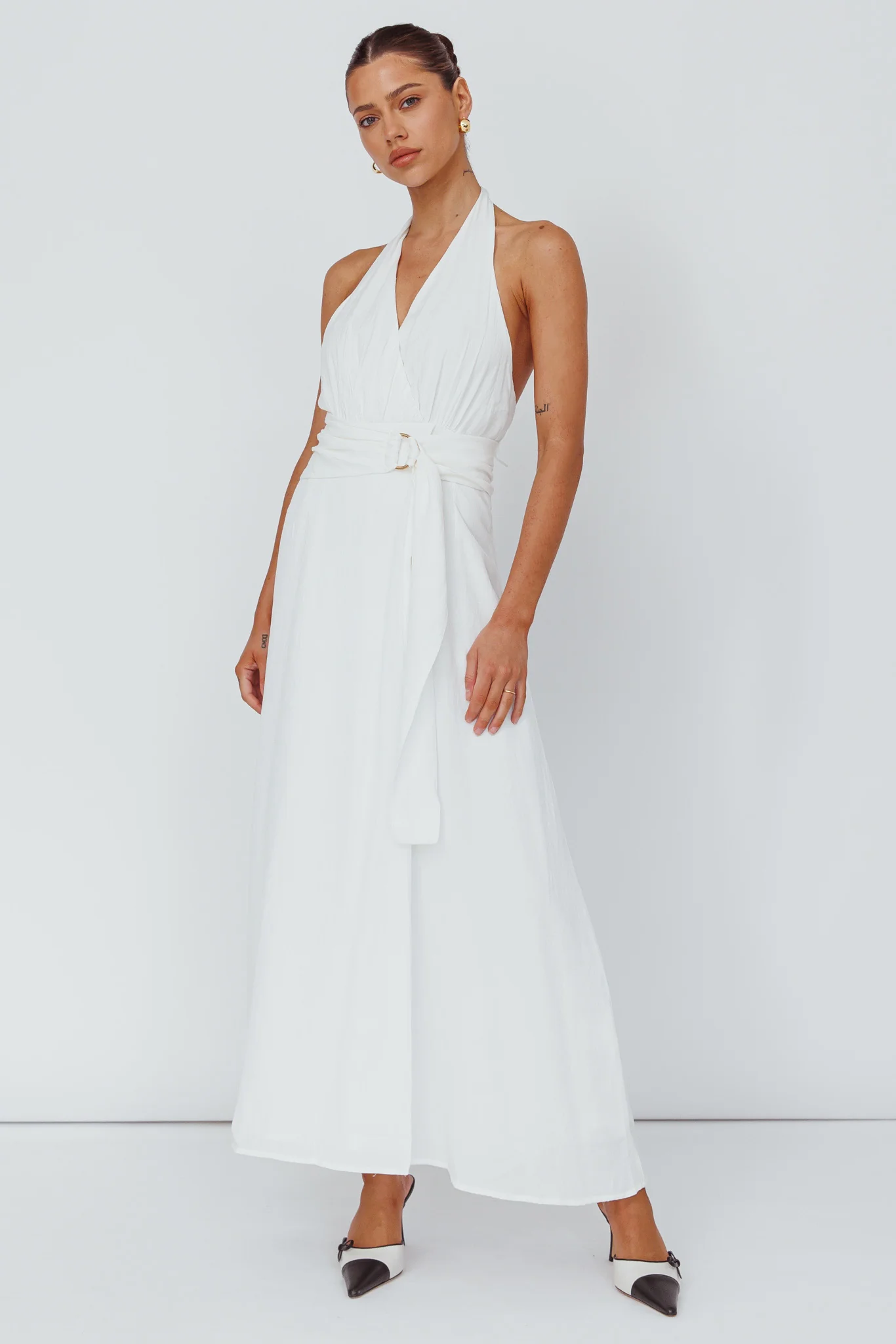 Spring Feels Halterneck Belt Maxi Dress White - Sonourner