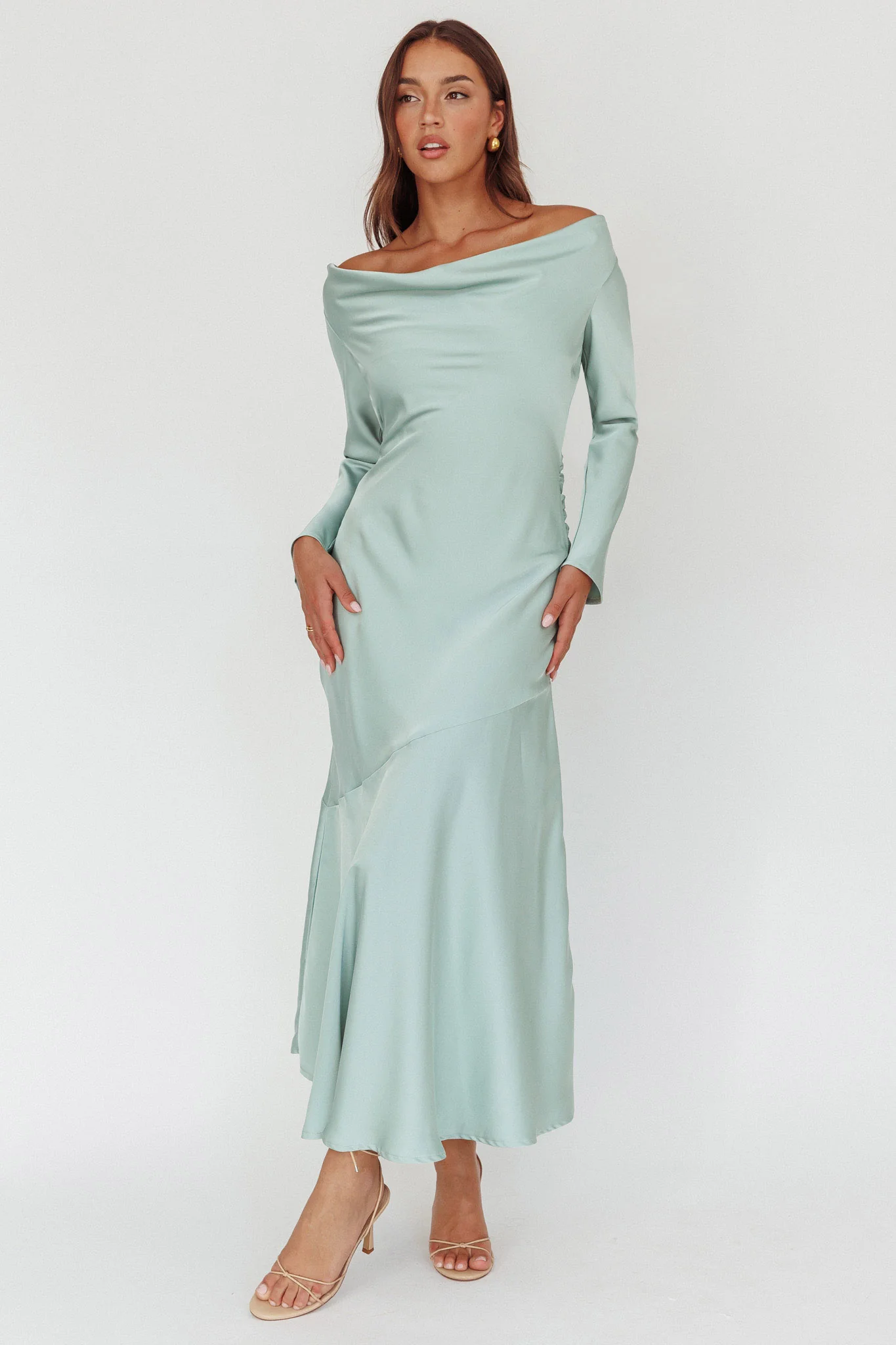 Cecilia Long Sleeve Drape Back Maxi Dress Sage - Sonourner